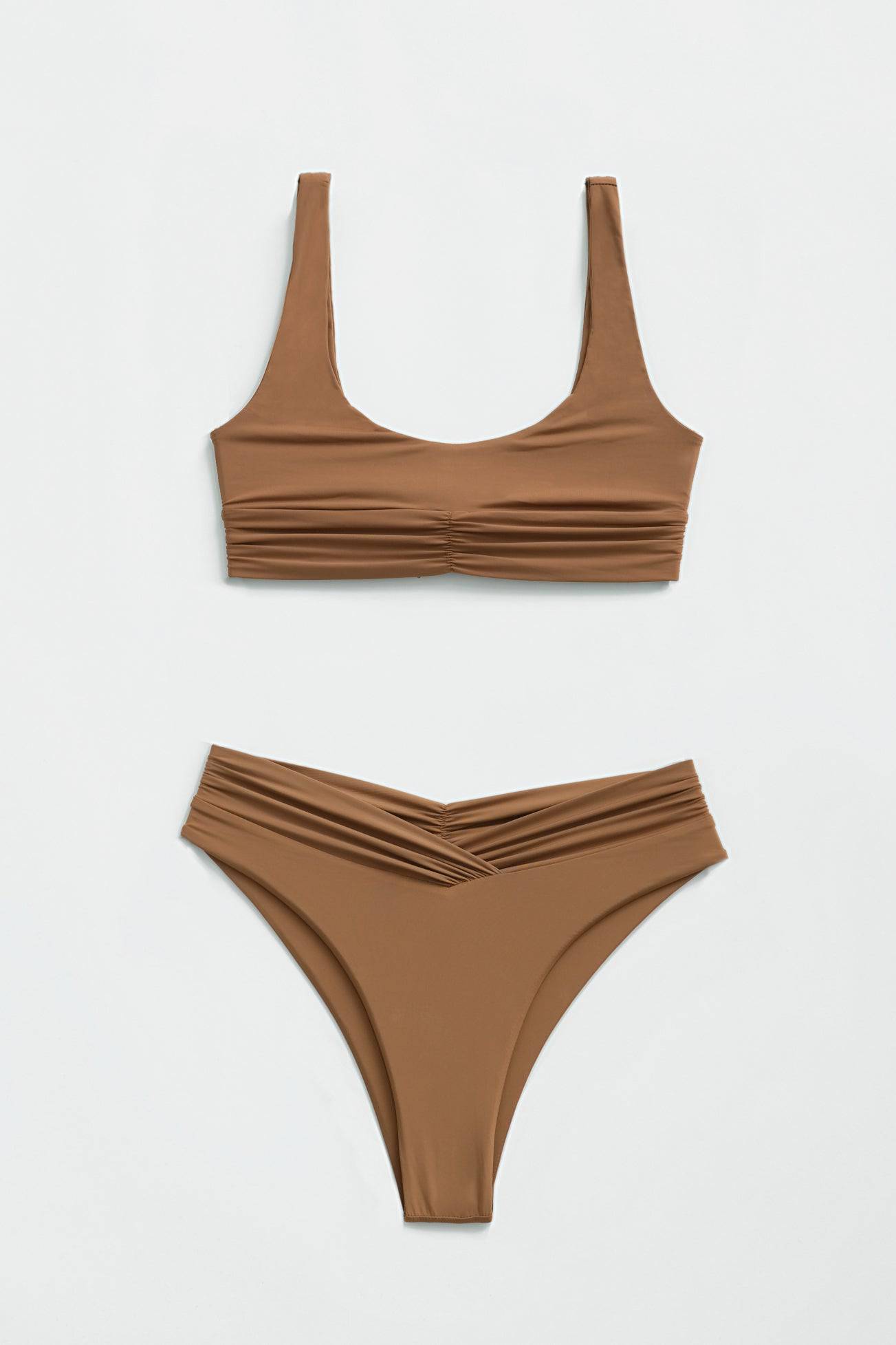 RIOT SWIM Pico high waist bottoms in brown sugar, featuring a stylish high-rise design and smooth fabric for a trendy swim look.