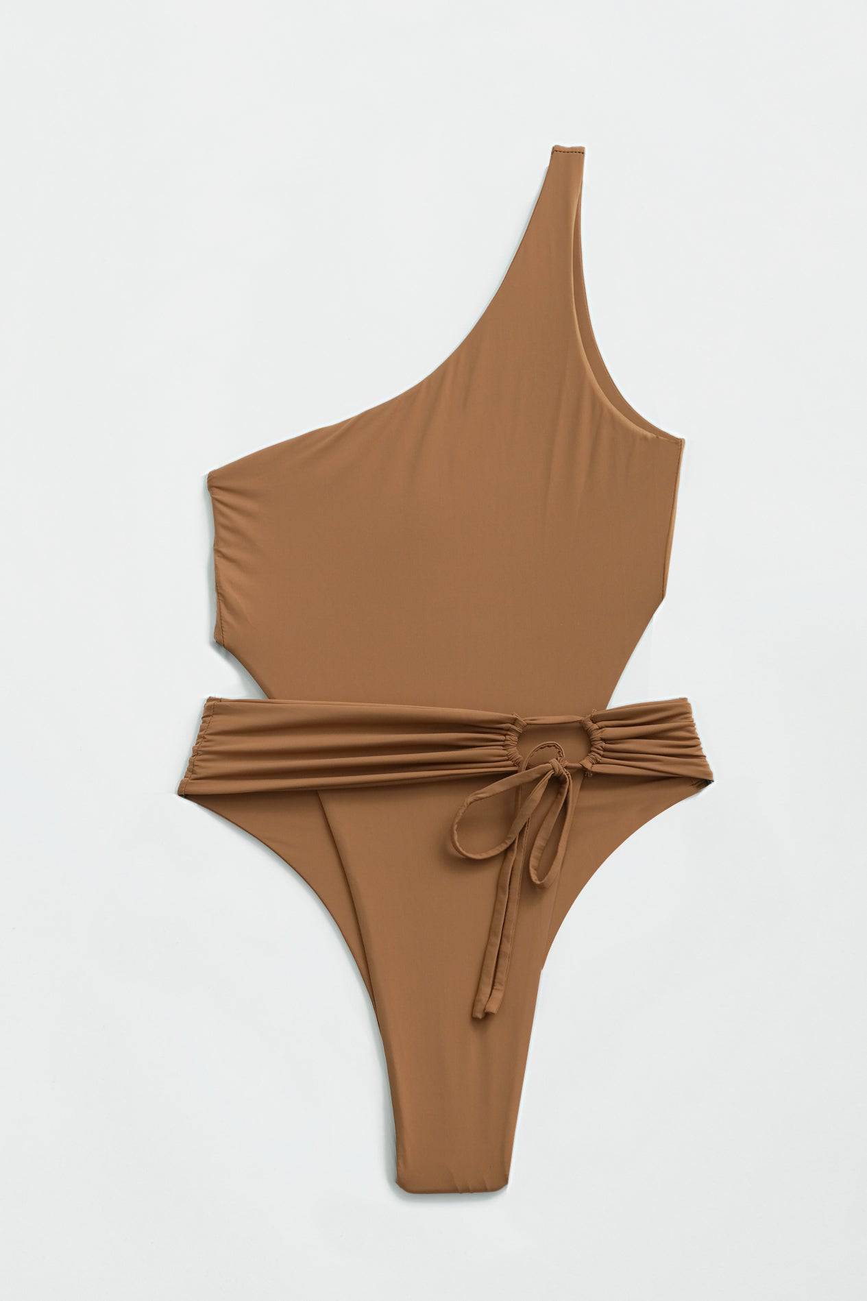 RIOT SWIM Maddox One Piece swimsuit in Brown Sugar with a stylish design, featuring a fitted silhouette and minimal coverage.