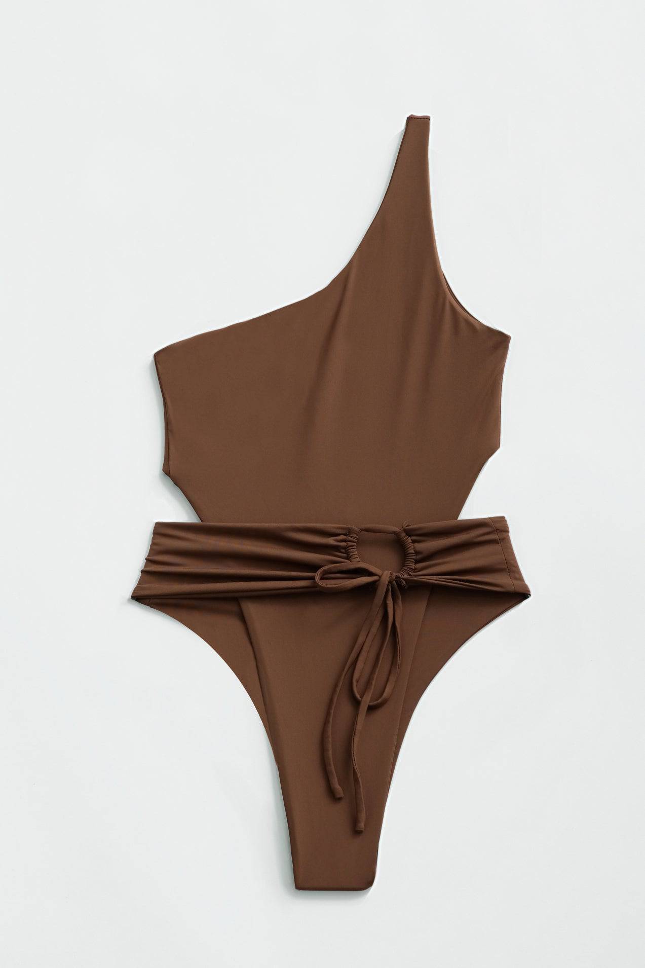 RIOT SWIM Maddox One Piece swimsuit in chocolate color, featuring a sleek design, perfect for beach or poolwear.