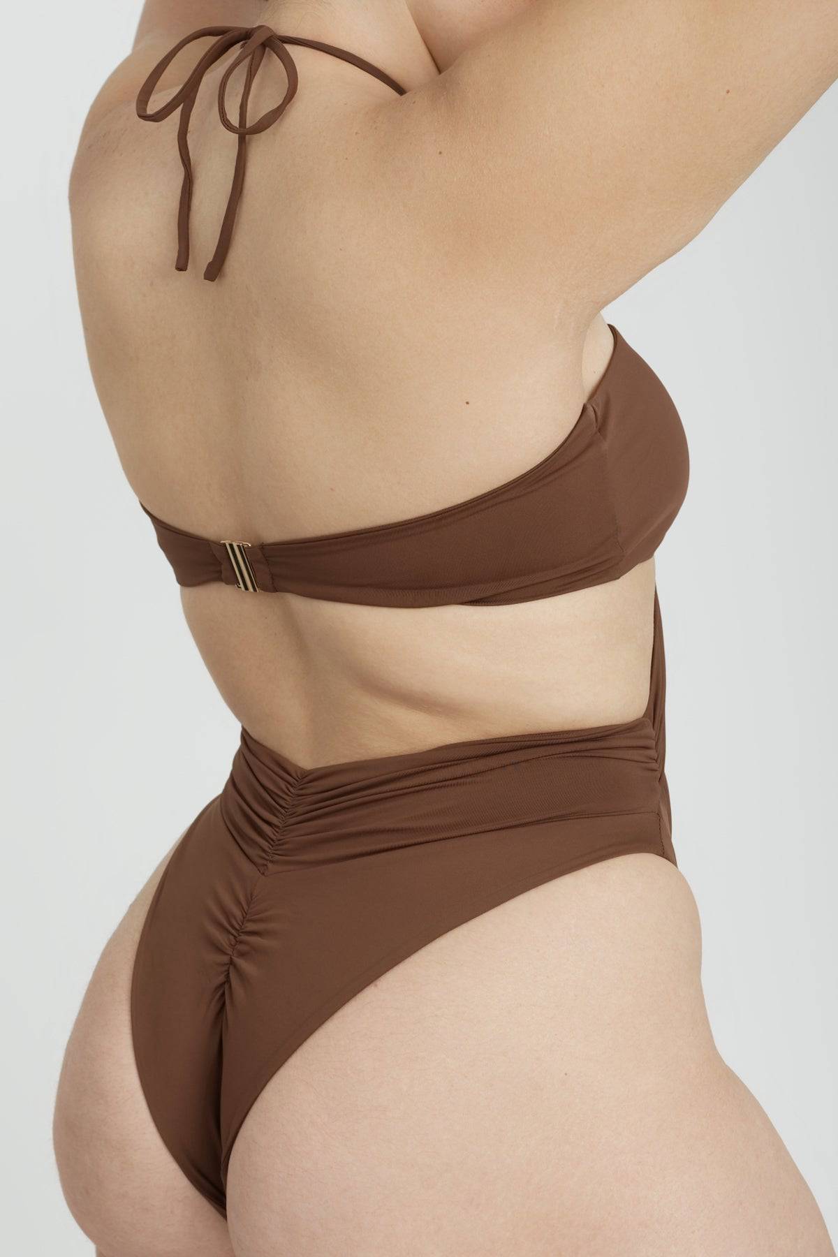RIOT SWIM Phoenix One Piece swimsuit in chocolate color, featuring a stylish and flattering design for women.