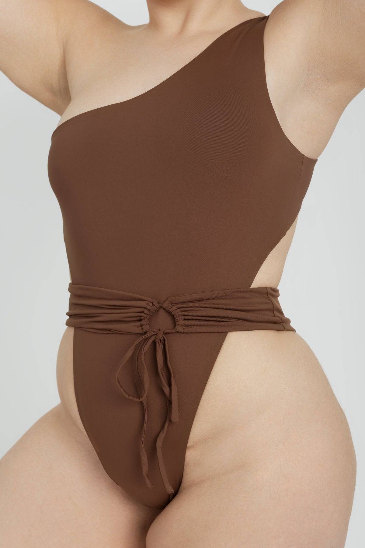 RIOT SWIM Maddox One Piece swimsuit in chocolate color, featuring a sleek design and comfortable fit, suitable for stylish swimwear.