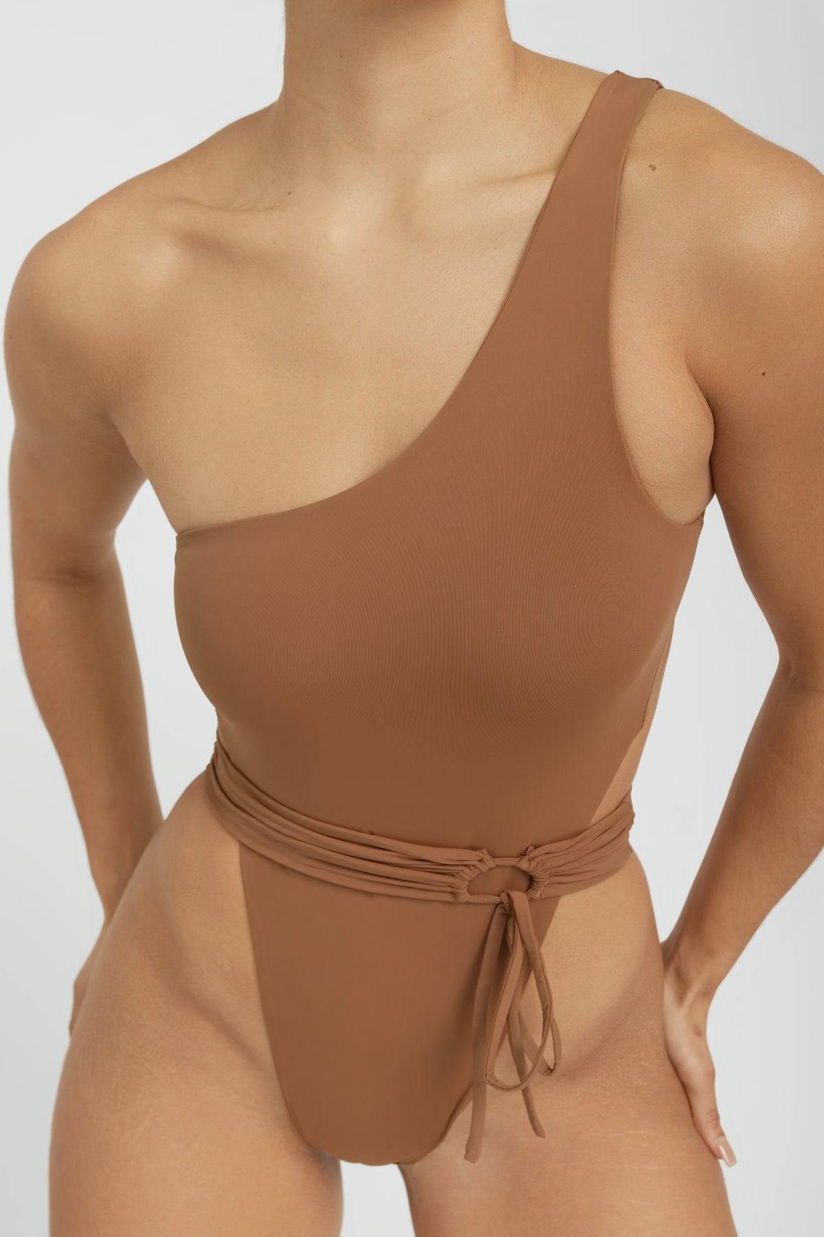 RIOT SWIM Maddox One Piece swimsuit in Brown Sugar, featuring a stylish one-piece design with a comfortable fit.