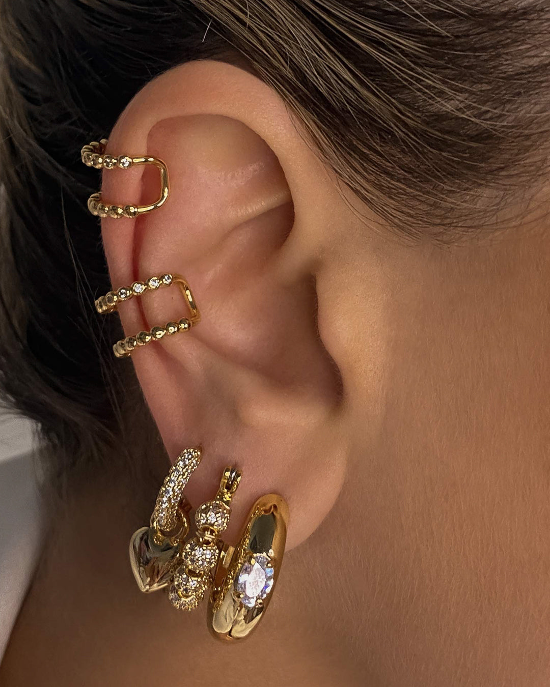 Stone Orb Hoops- Gold