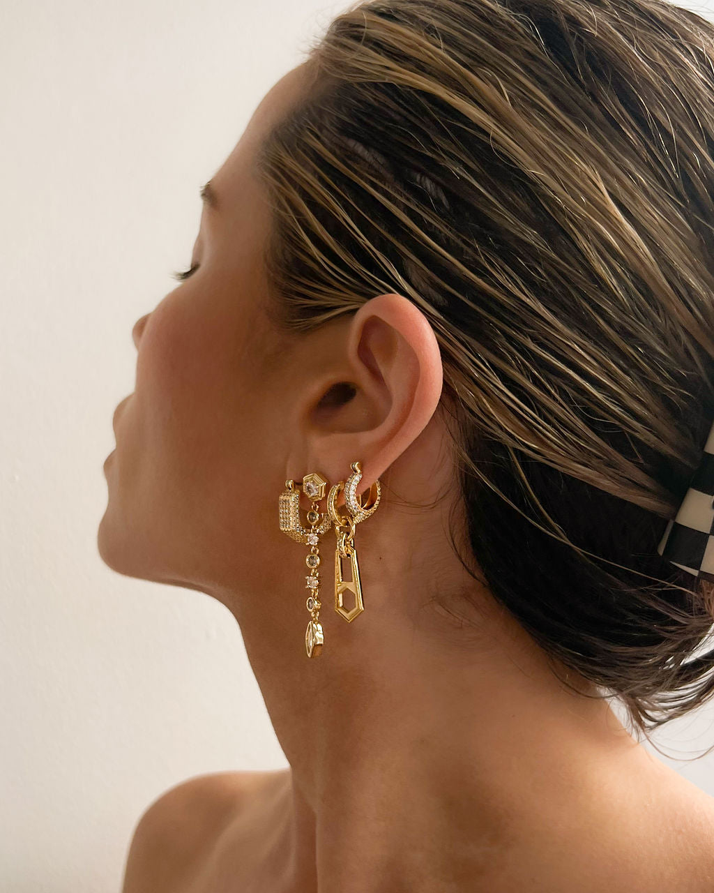 Stellar Bezel Drop Studs- Gold
