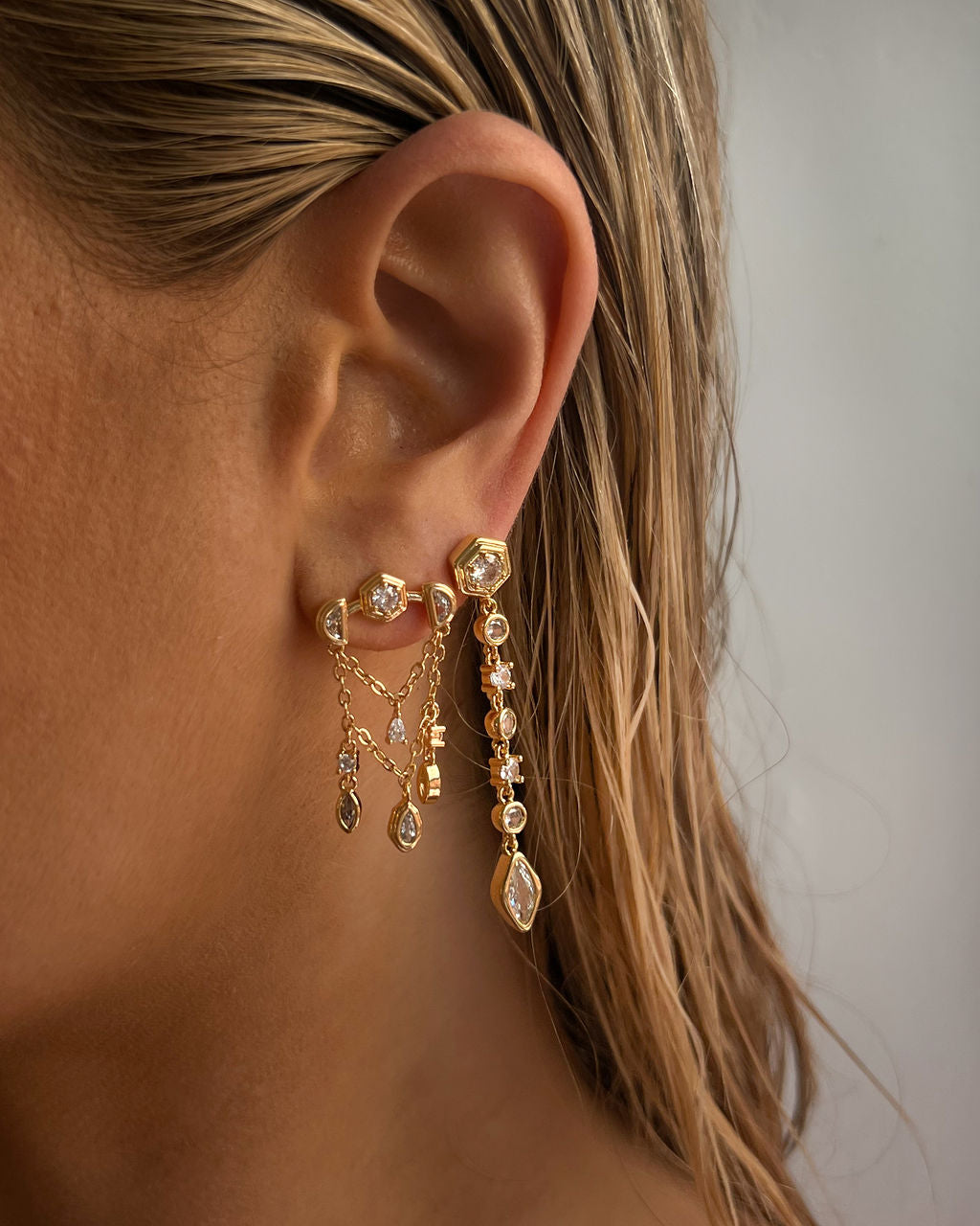 Stellar Bezel Drop Studs- Gold