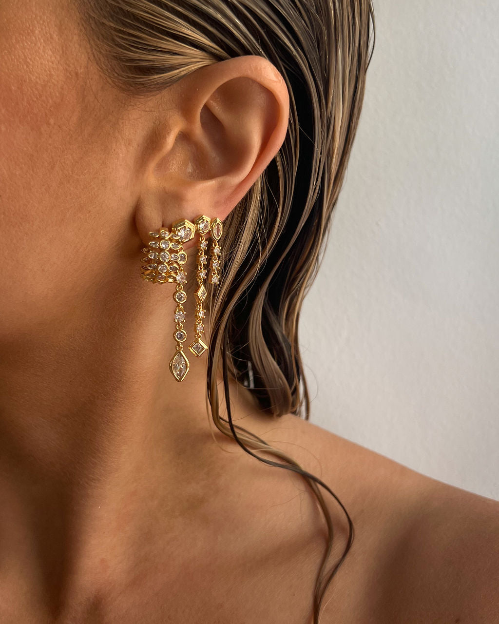 Stellar Bezel Double Studs- Gold