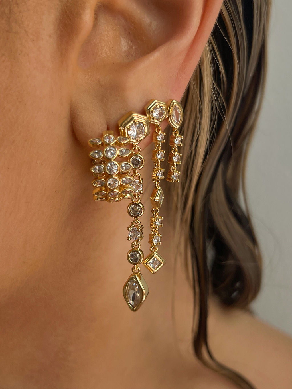 Stellar Bezel Drop Studs- Gold