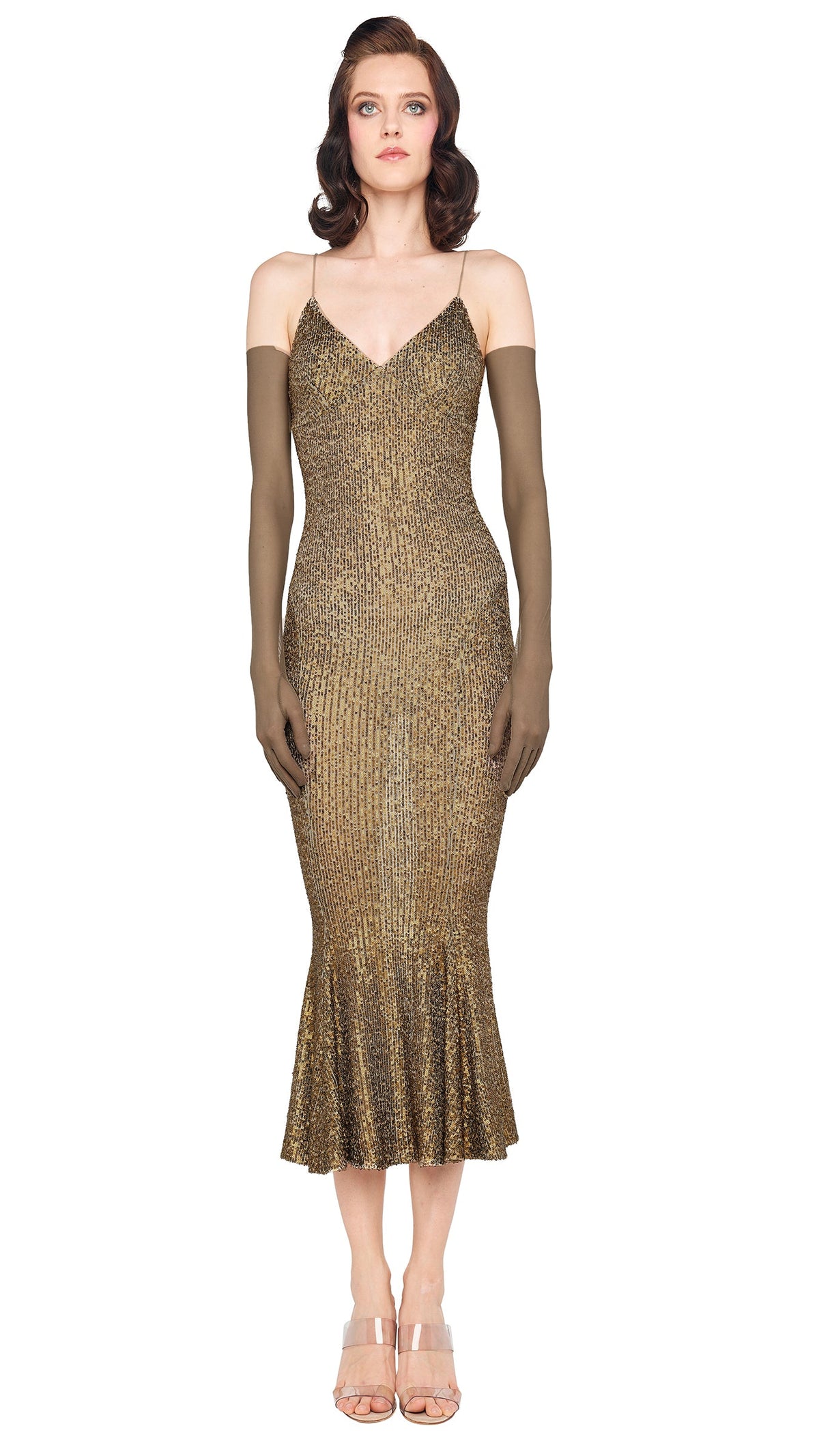 SLIP FISHTAIL DRESS TO MIDCALF