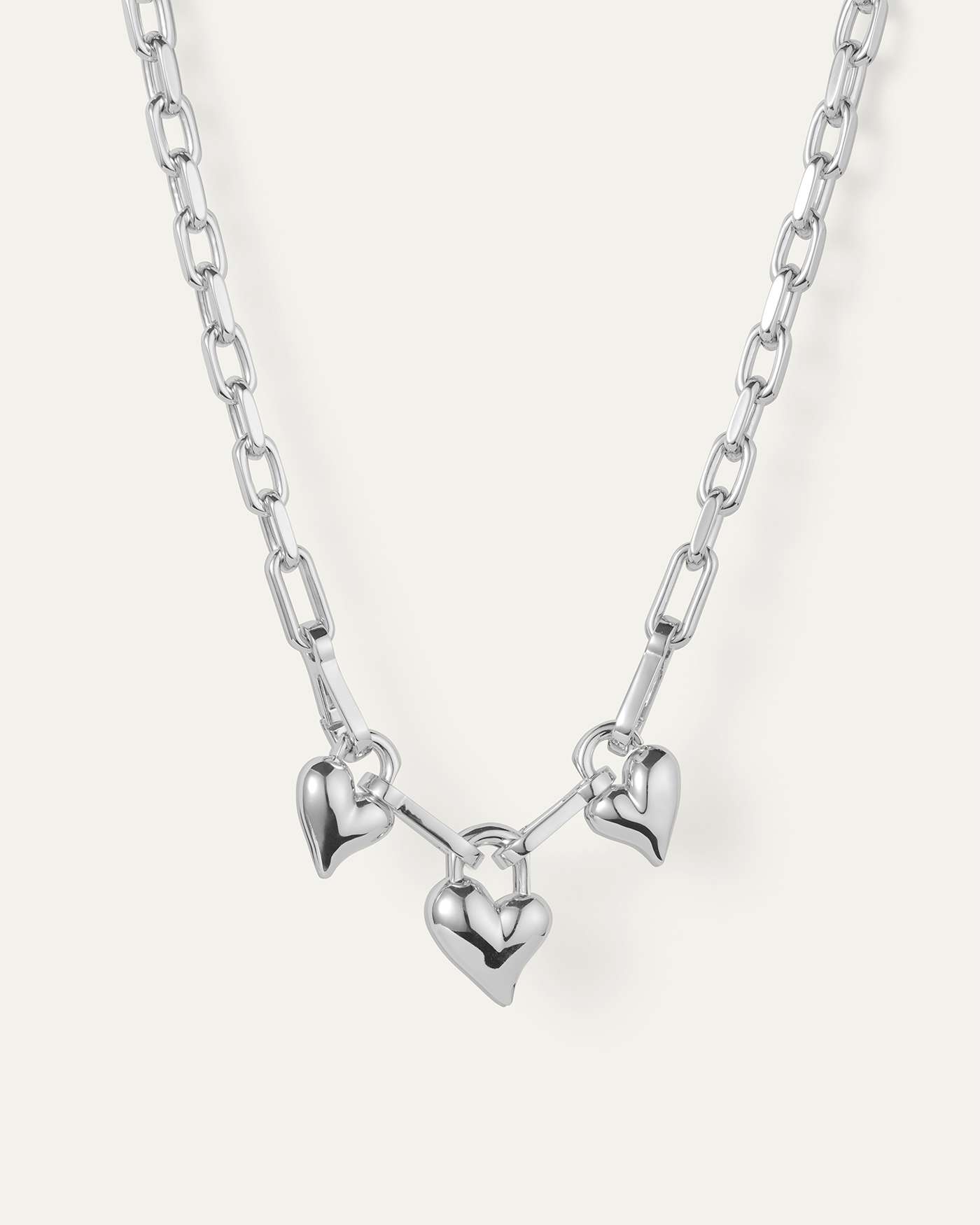 JENNY BIRD Padlock Triple Heart Pendant Necklace Silver Pendant Necklace For Women