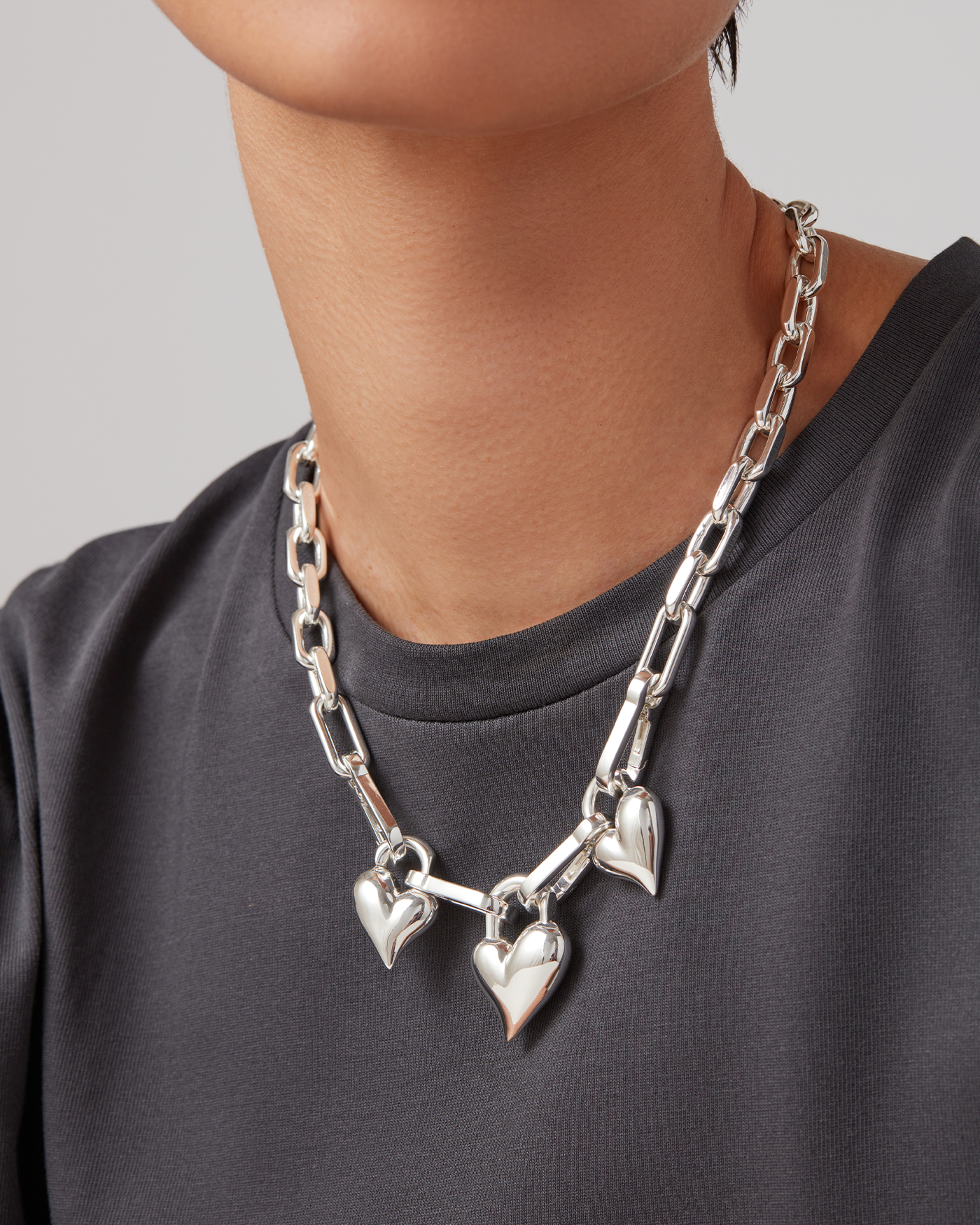 JENNY BIRD Padlock Triple Heart Pendant Necklace Silver Pendant Necklace For Women