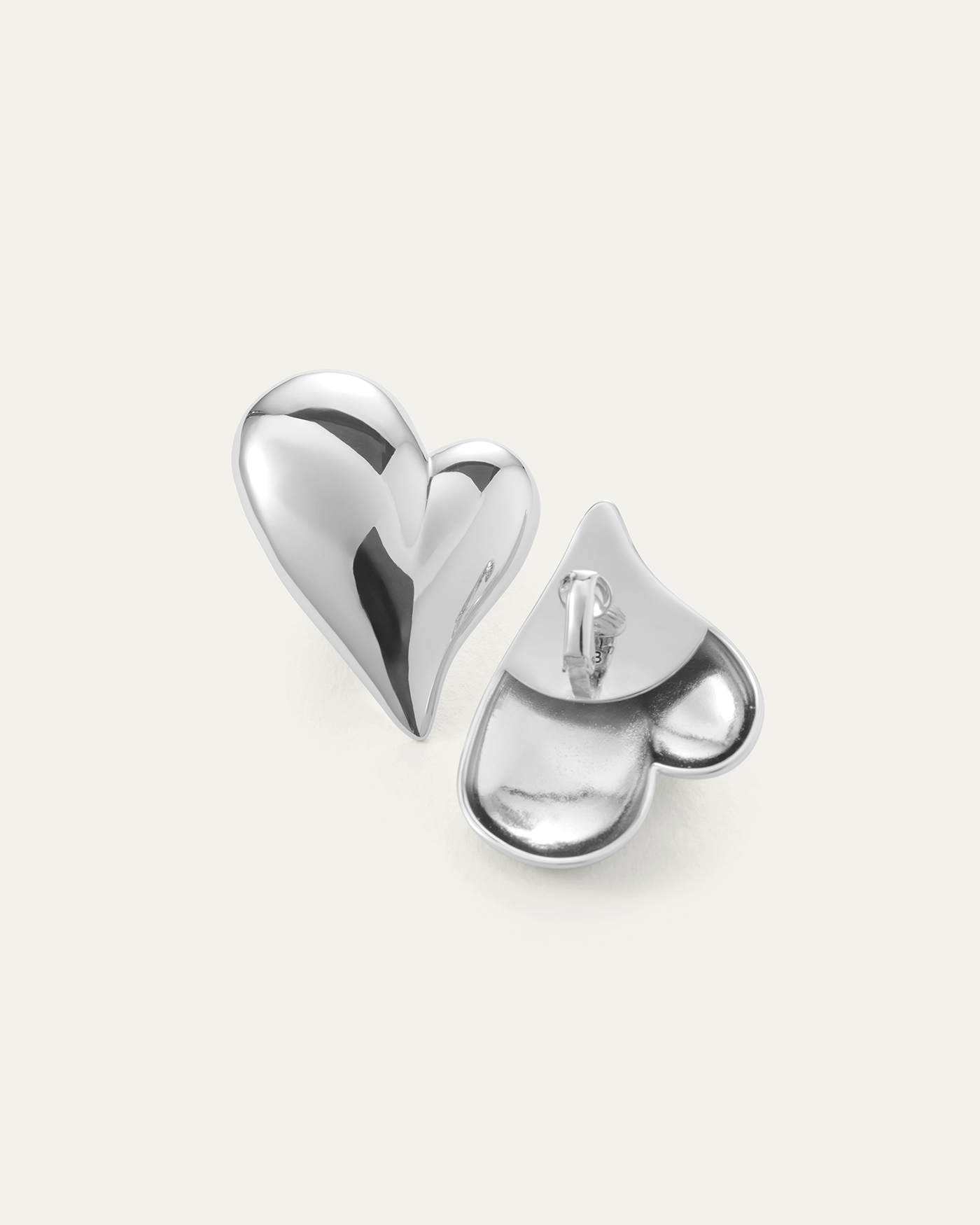 Mega Art Heart Button Clip On Earrings Silver