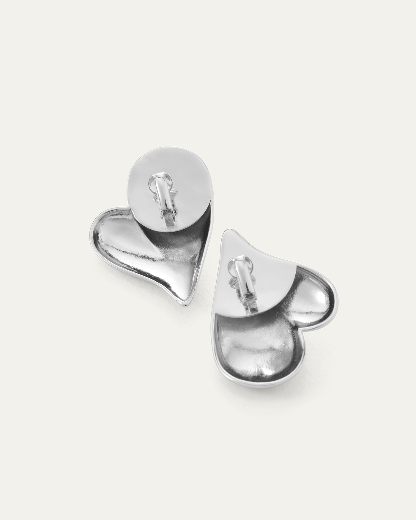 Mega Art Heart Button Clip On Earrings Silver