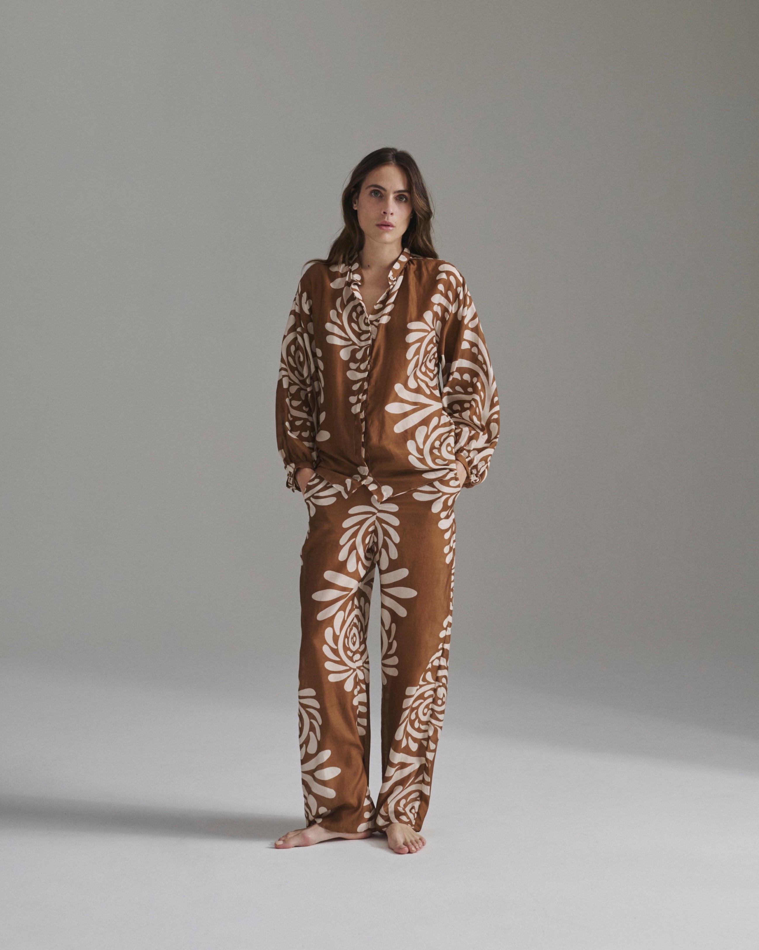 Don Simon Cotton Silk Shirt / Brown Arabesque