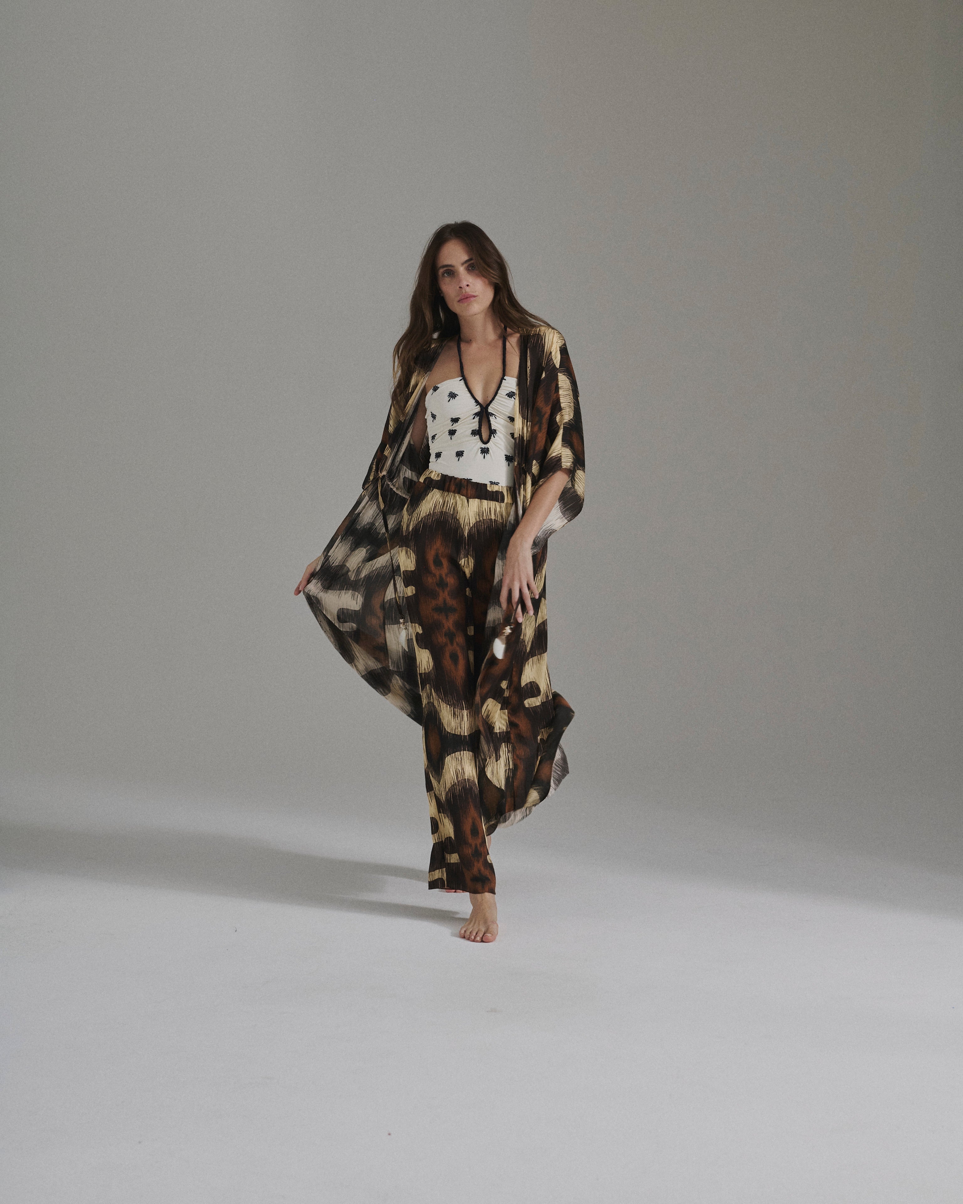 San Cipriano Martellato Silk Tunic / Brown Ikat