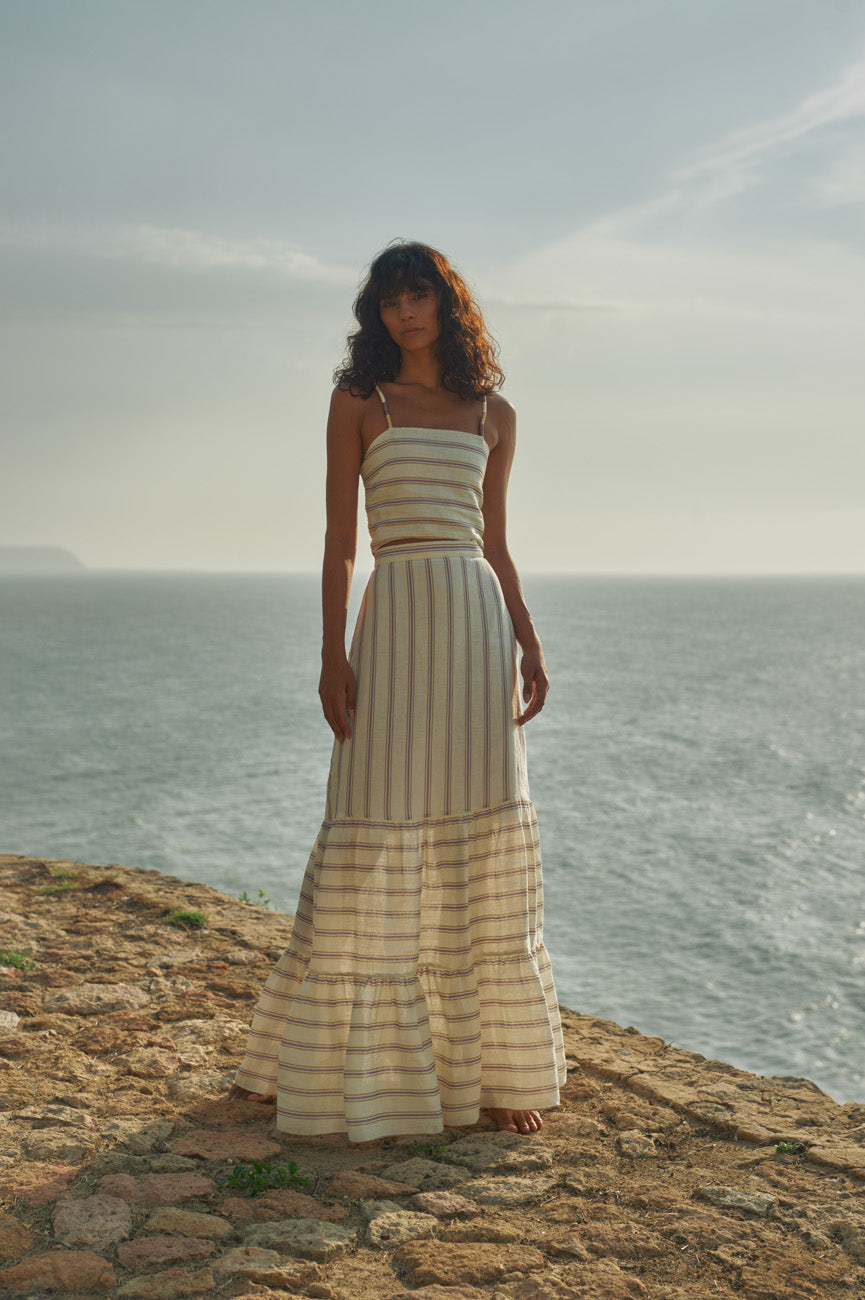Julieta Linen Maxi Skirt / Lila Stripes