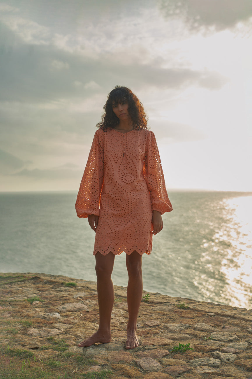 San Marco Eyelet Mini Dress / Apricot