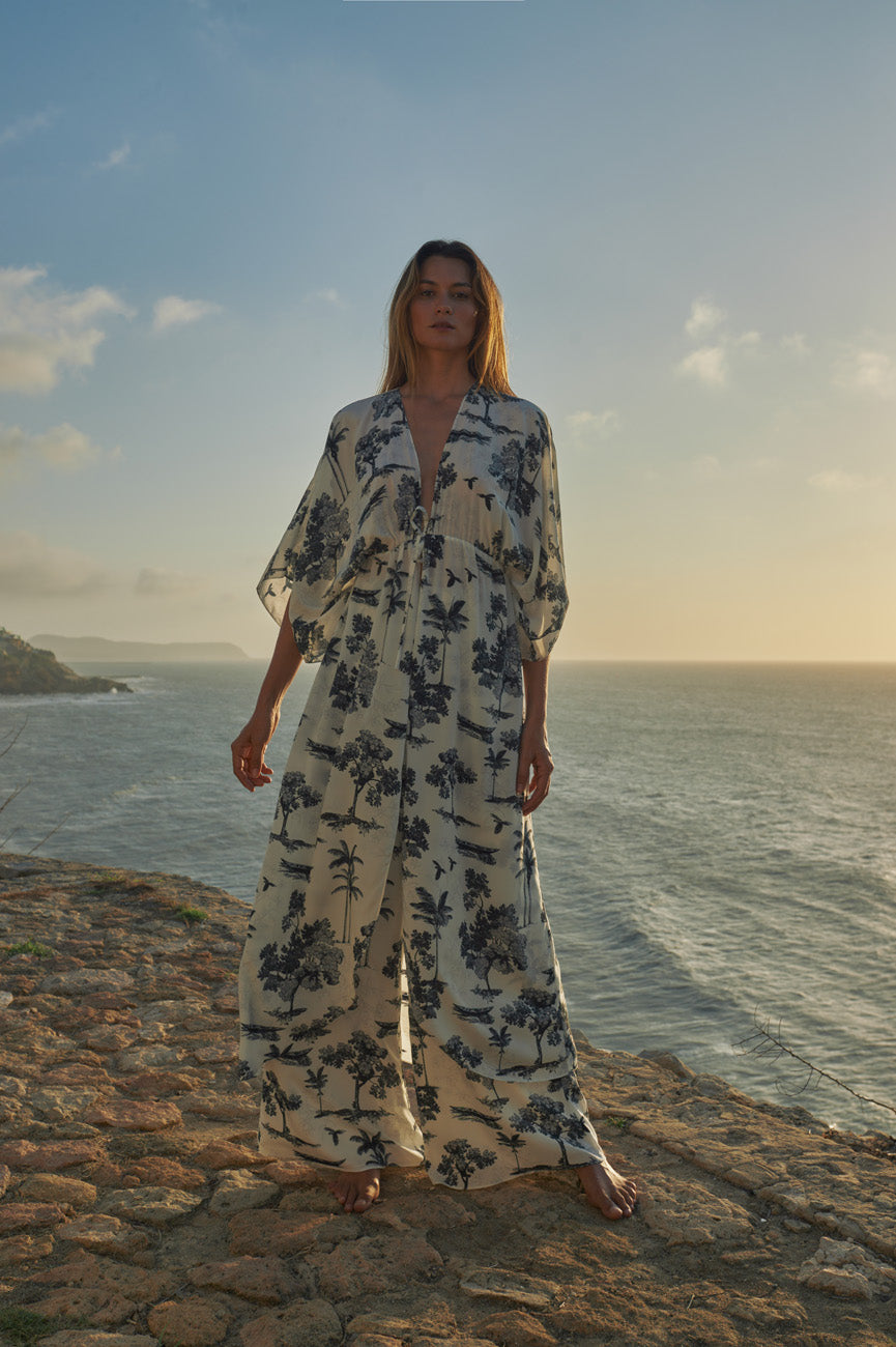 San Cipriano Crepe Chine Pants / Ivory Trees