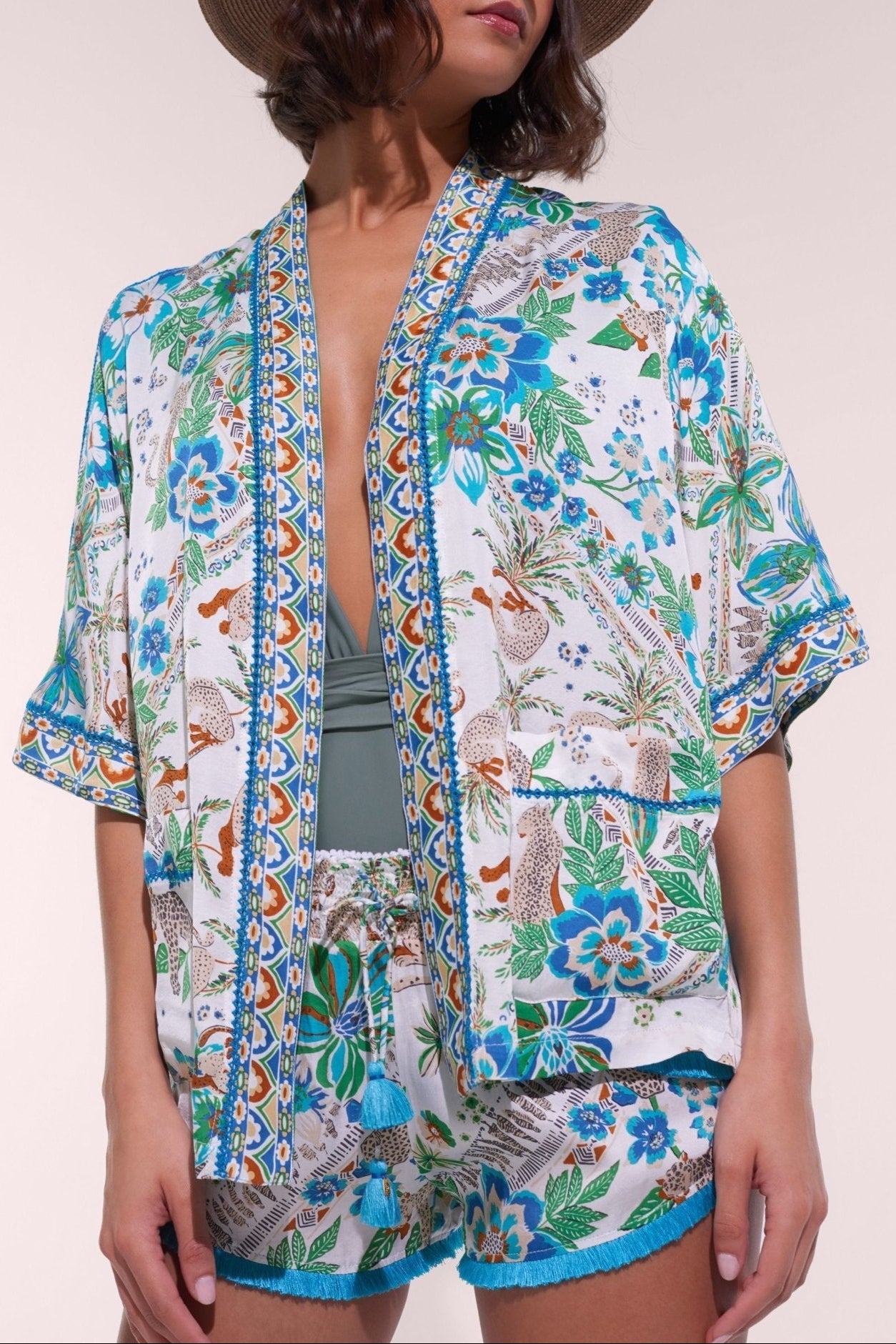 Kimono Bel - Blue Leo Foulard - Poupette St Barth