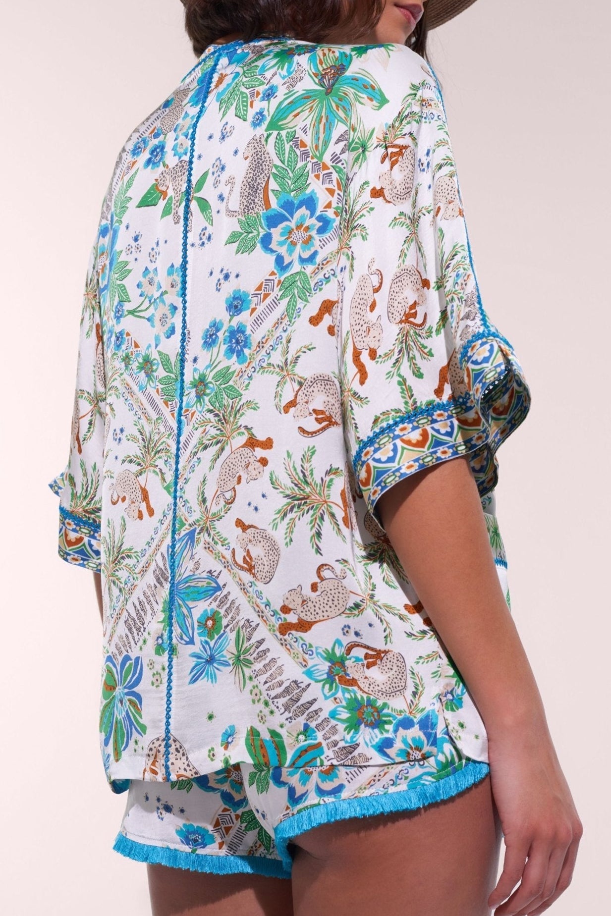 Kimono Bel - Blue Leo Foulard - Poupette St Barth