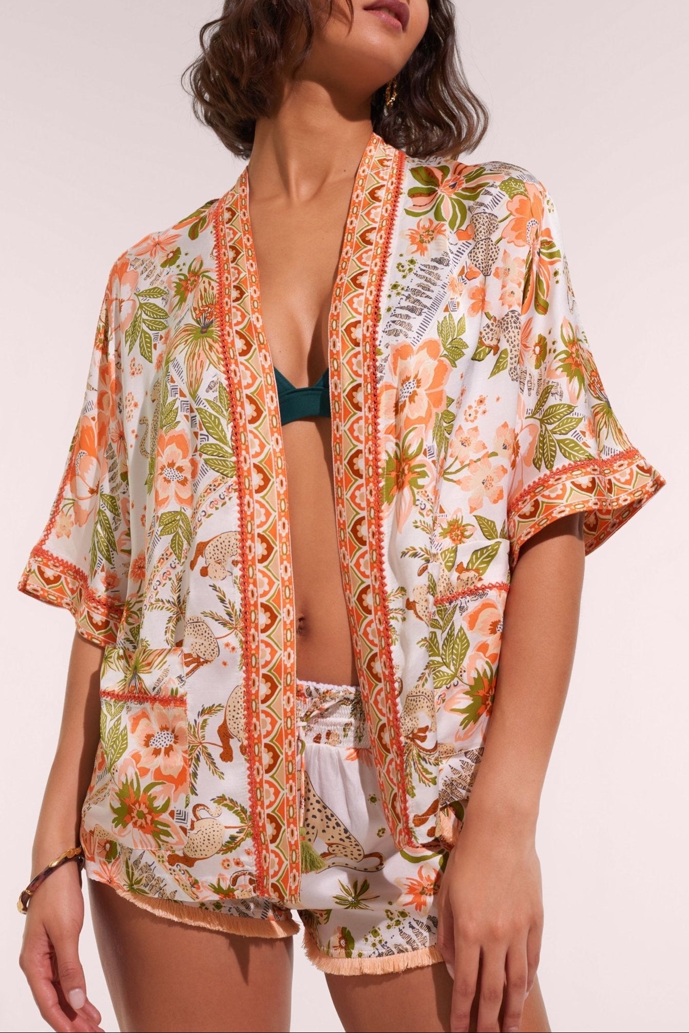 Kimono Bel - Pink Leo Foulard - Poupette St Barth
