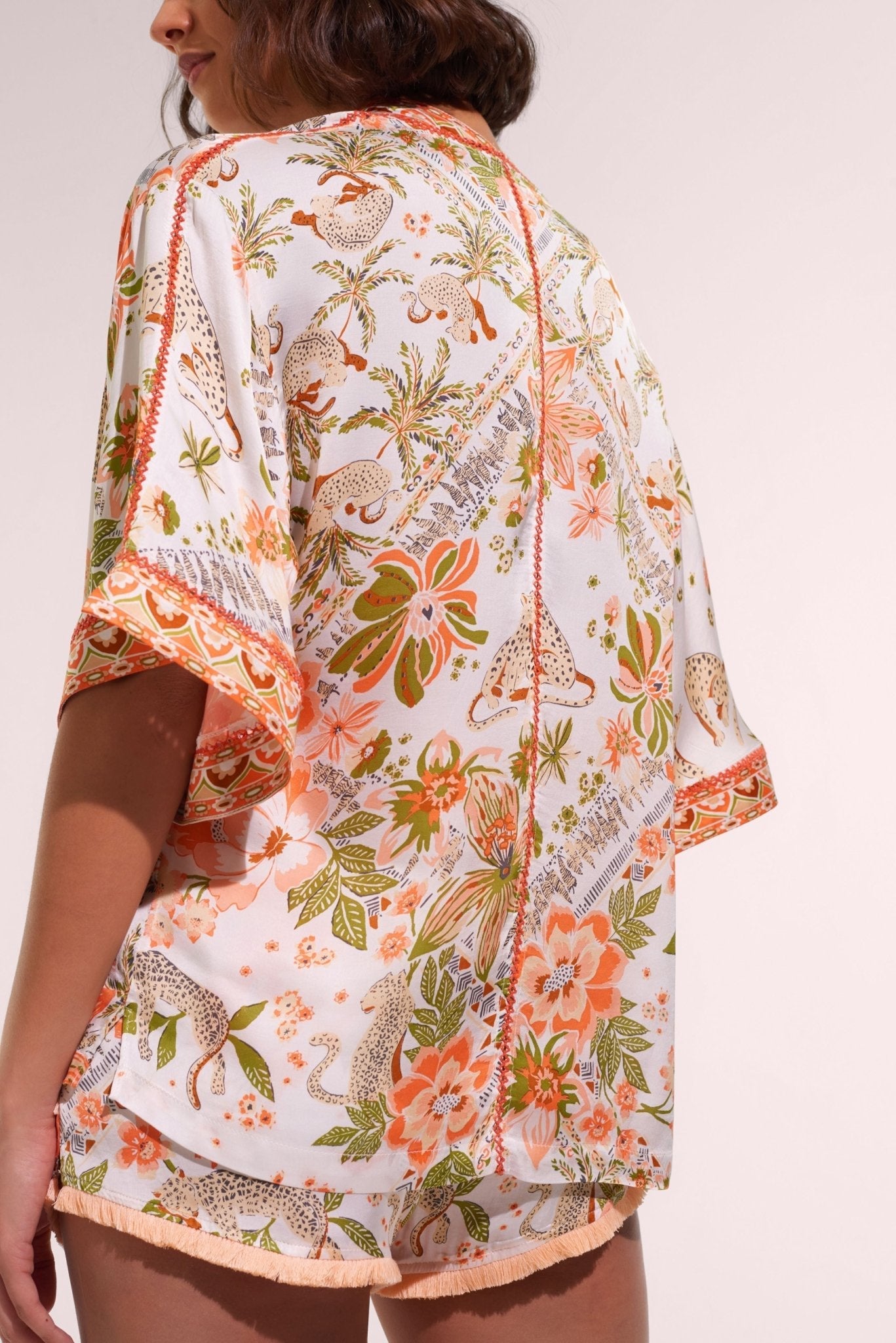 Kimono Bel - Pink Leo Foulard - Poupette St Barth