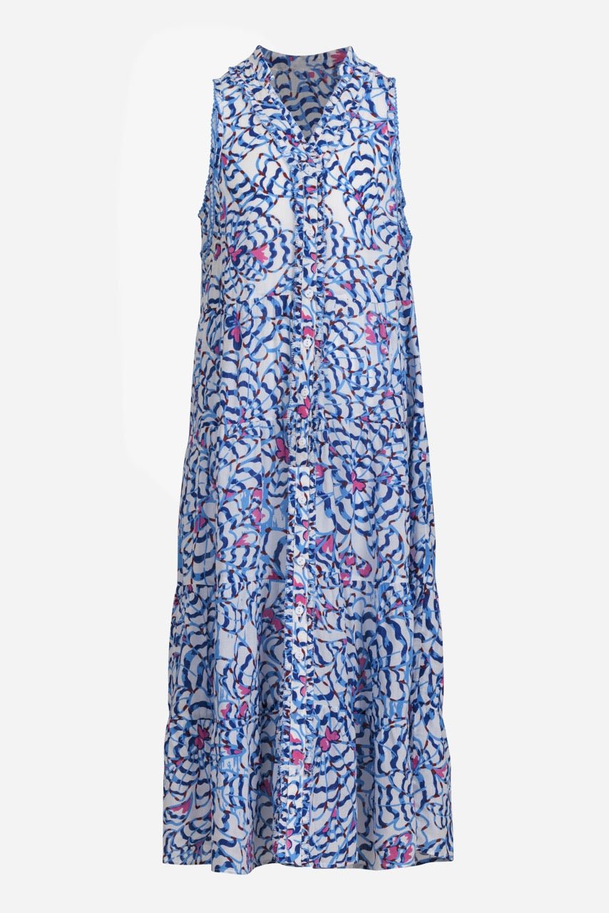 Kids Long Dress Nana - Blue Wings Flower - Poupette St Barth