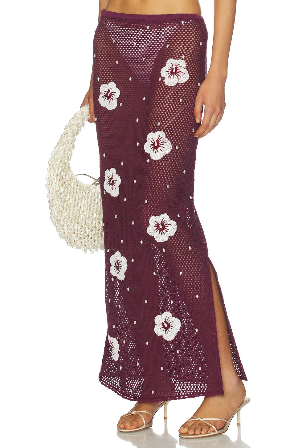 Treasure Hibiscus Skirt | Deep Red - White