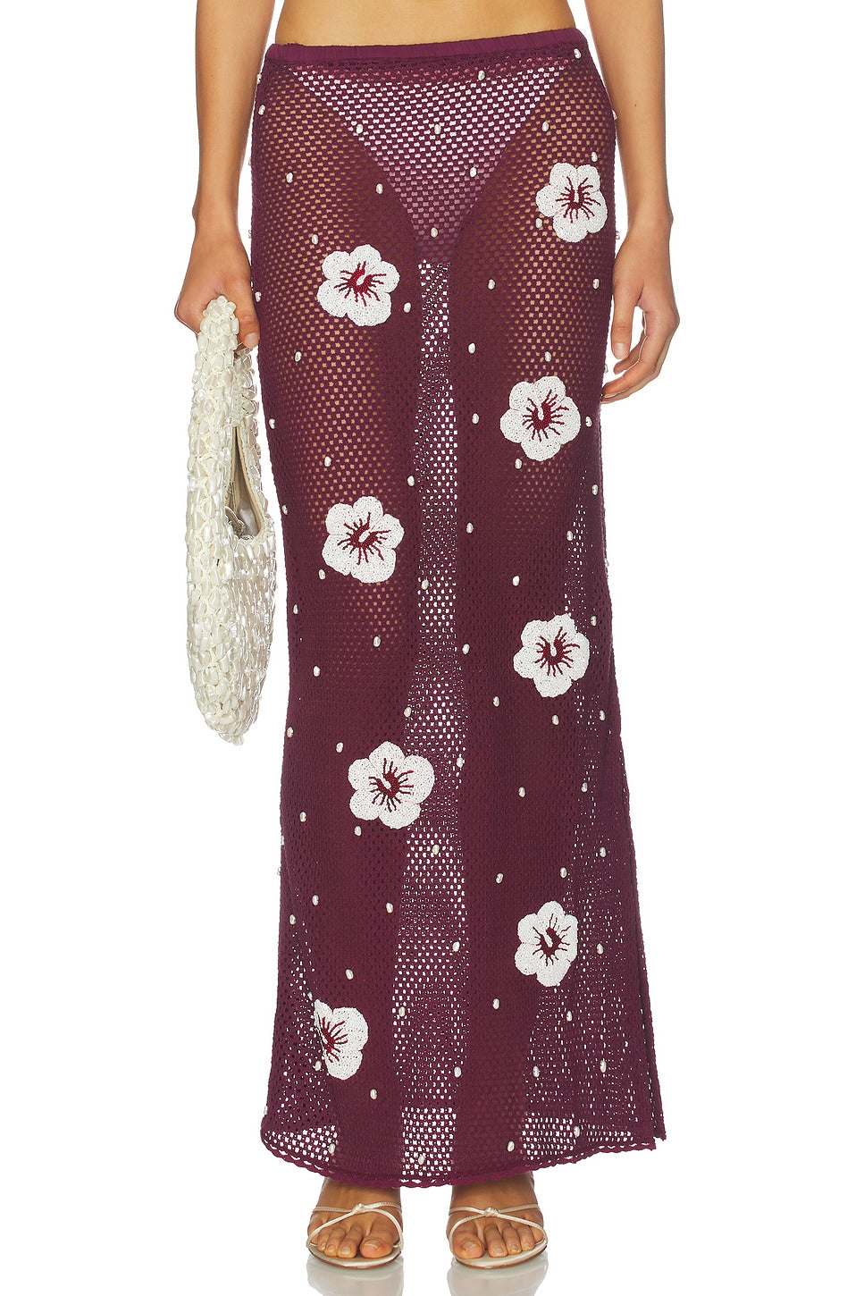 Treasure Hibiscus Skirt | Deep Red - White