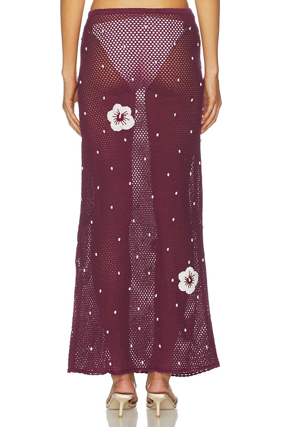 Treasure Hibiscus Skirt | Deep Red - White