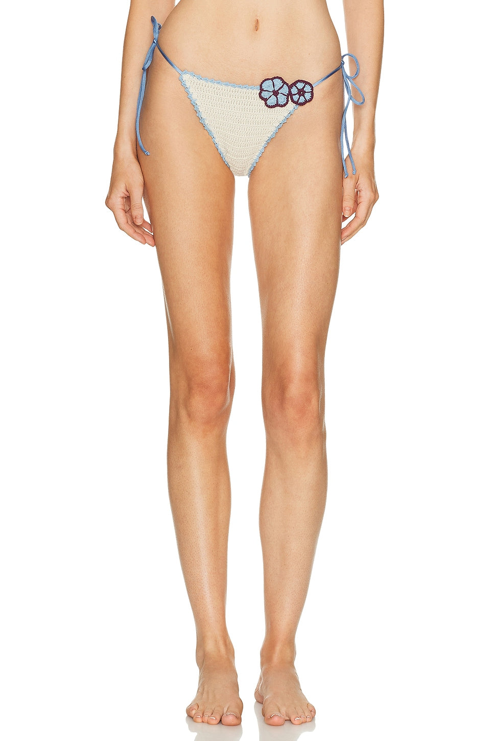 Ava Hibiscus Crochet Bikini Bottom | Blue - White