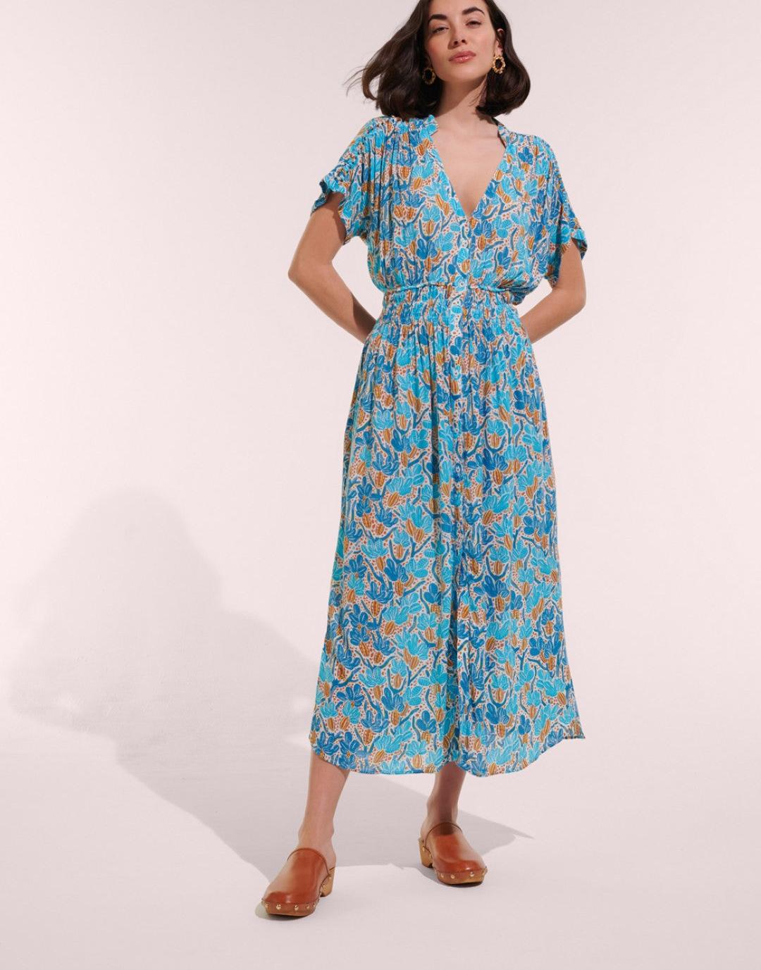 Poupette St Barth | Long Dress Becky V CK | Blue Kaktus