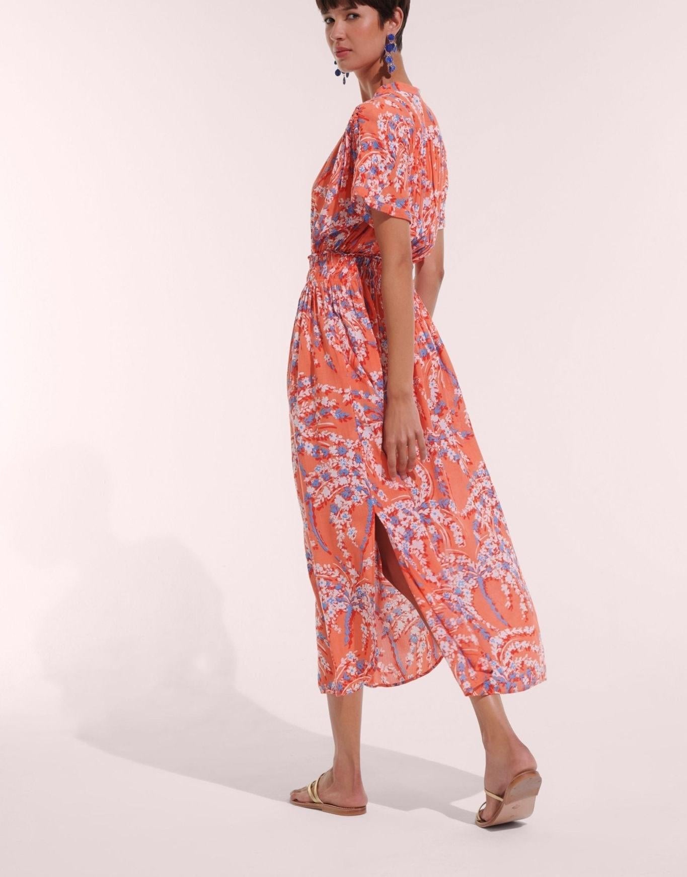Poupette St Barth | Long Dress Becky V CK | Orange Palmery