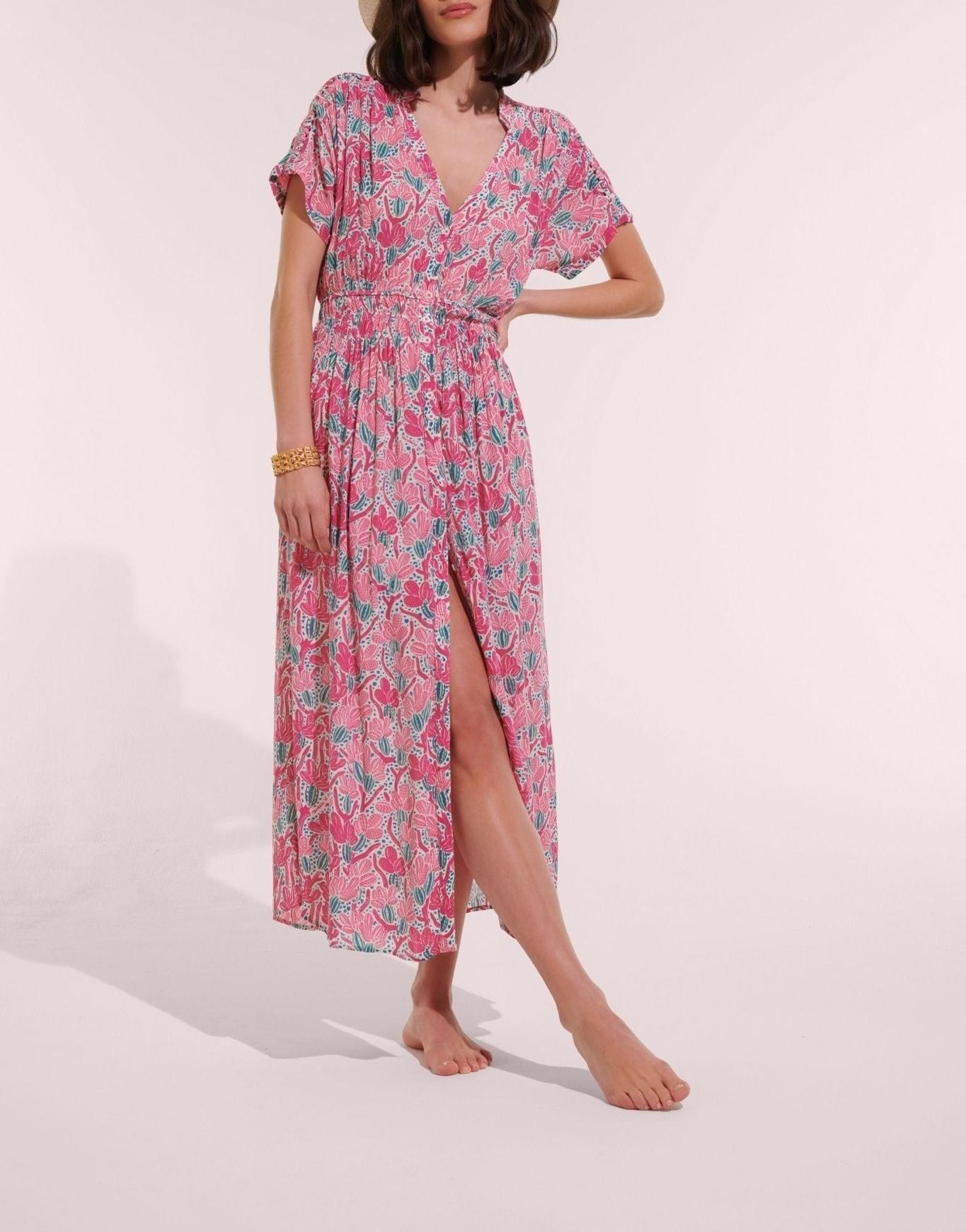 Poupette St Barth | Long Dress Becky V CK | Pink Kaktus