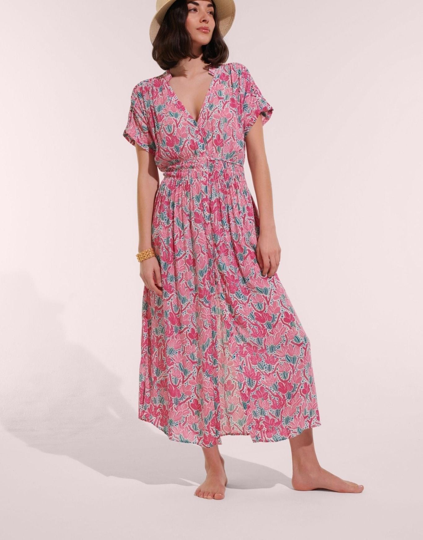 Poupette St Barth | Long Dress Becky V CK | Pink Kaktus