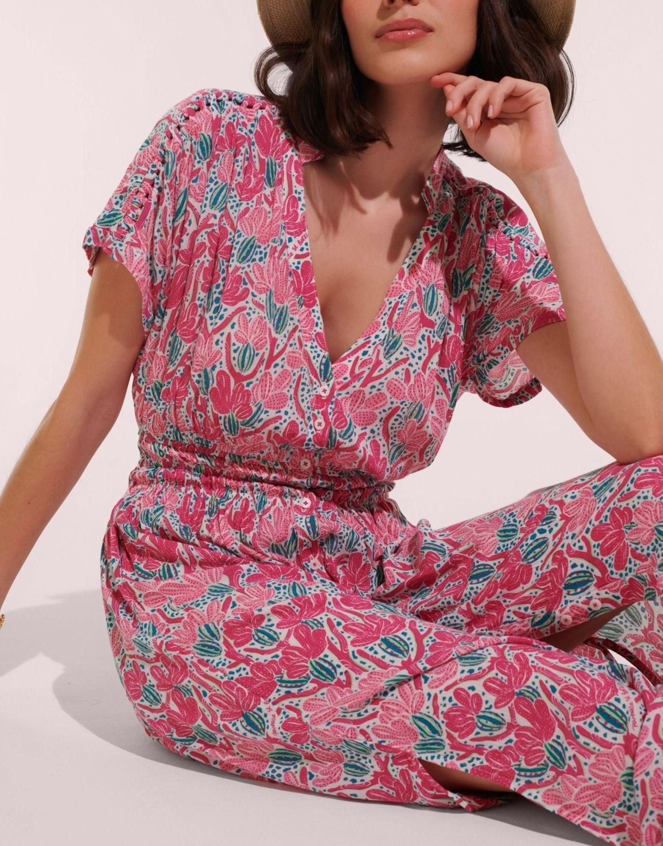 Poupette St Barth | Long Dress Becky V CK | Pink Kaktus
