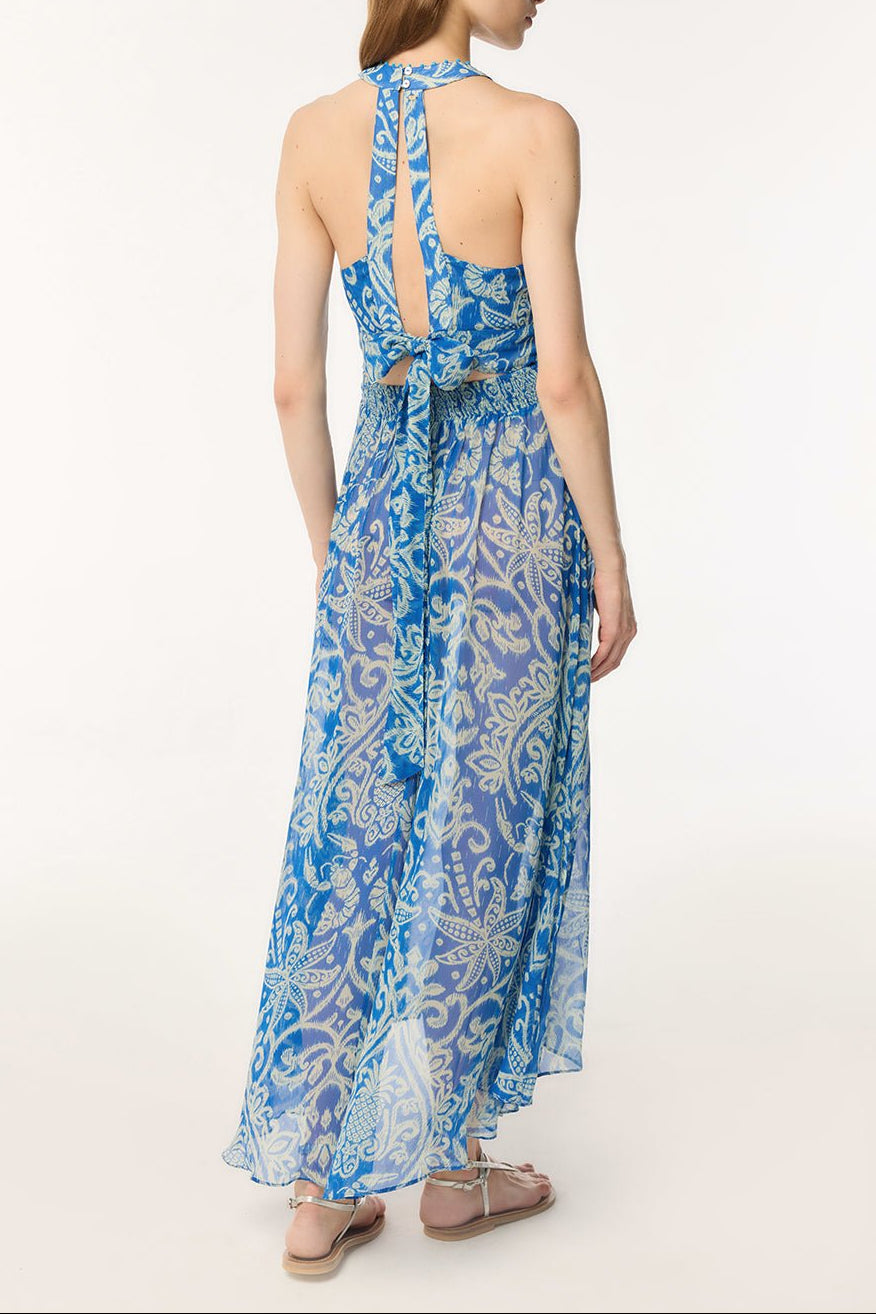 Long Dress Clea - Turquoise Macro Ikat - Poupette St Barth