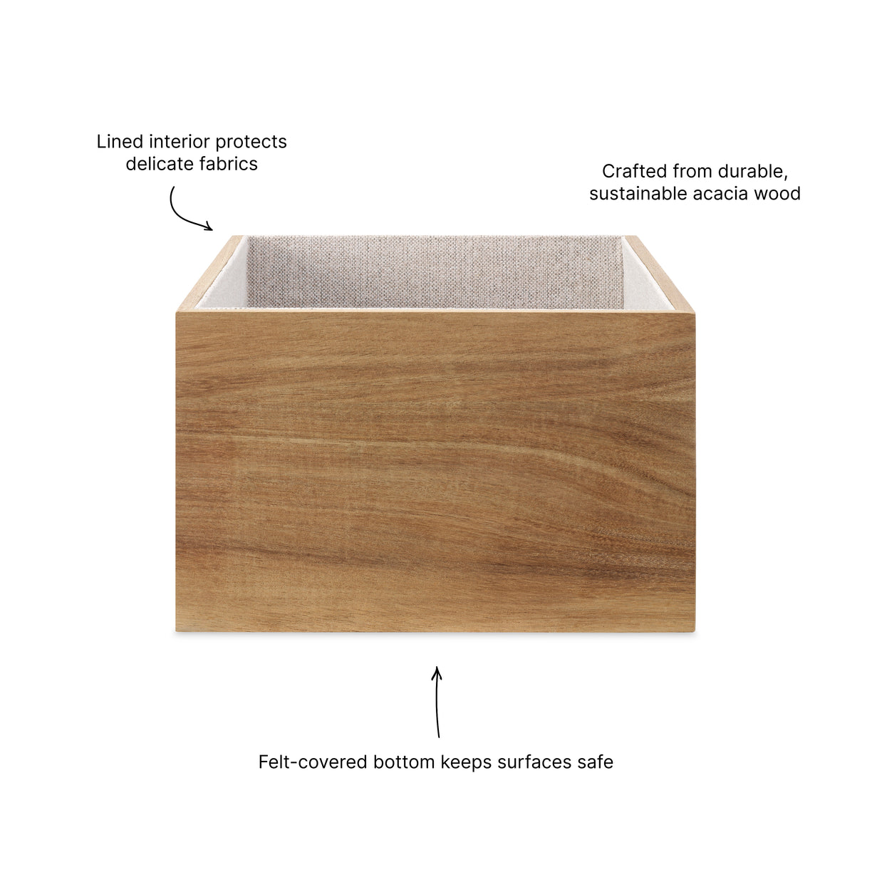 Lined Acacia Bin | Oil-rubbed Acacia