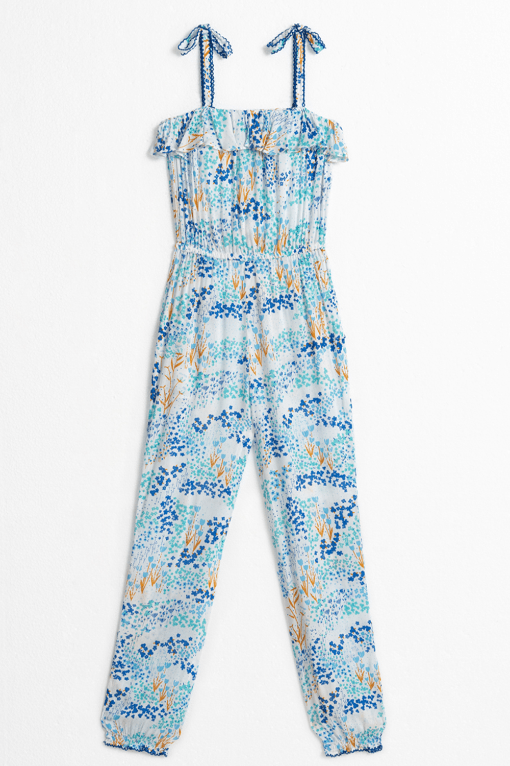 Kids Long Jumpsuit Astra - White Blue Tulipe - Poupette St Barth
