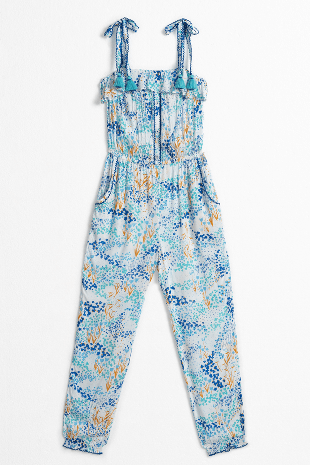 Kids Long Jumpsuit Astra - White Blue Tulipe - Poupette St Barth