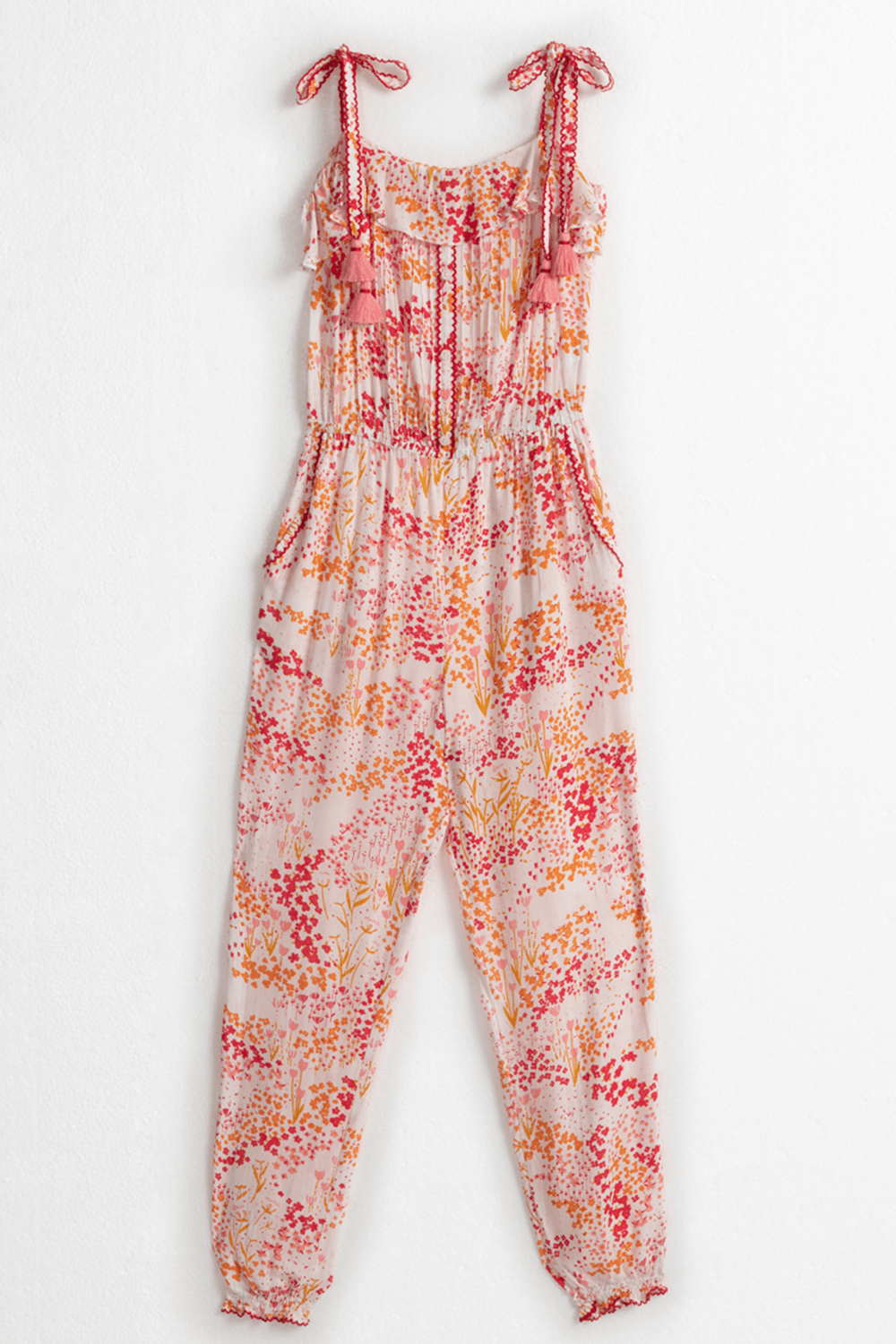 Kids Long Jumpsuit Astra - White Pink Tulipe - Poupette St Barth