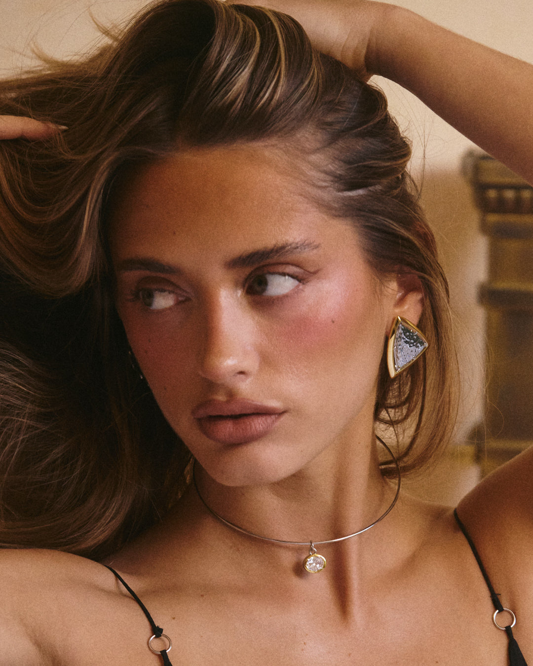 The Luv Aj Bianco Nero Studs in Gold on model