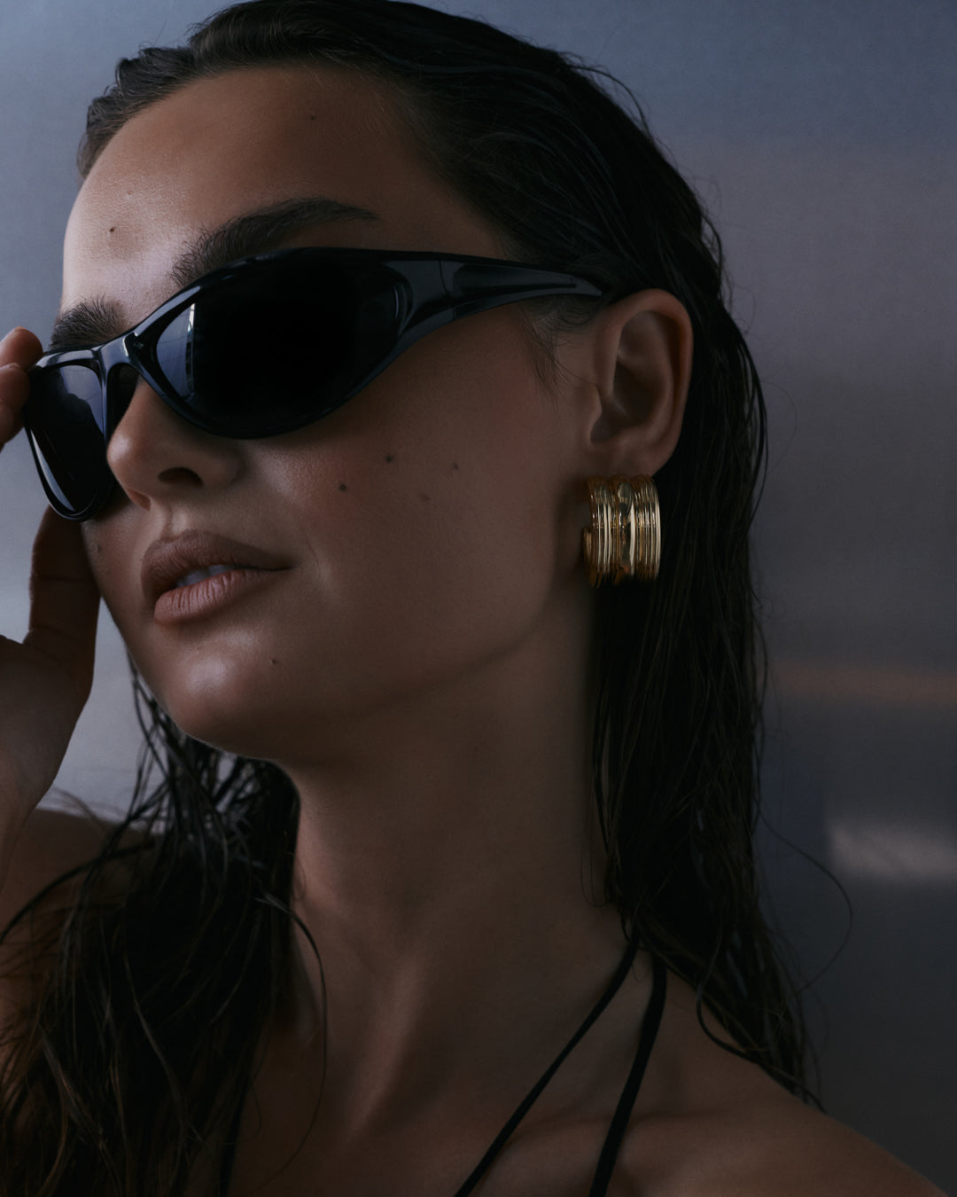 The Luv Aj Canyon Hoops in Gold on Model
