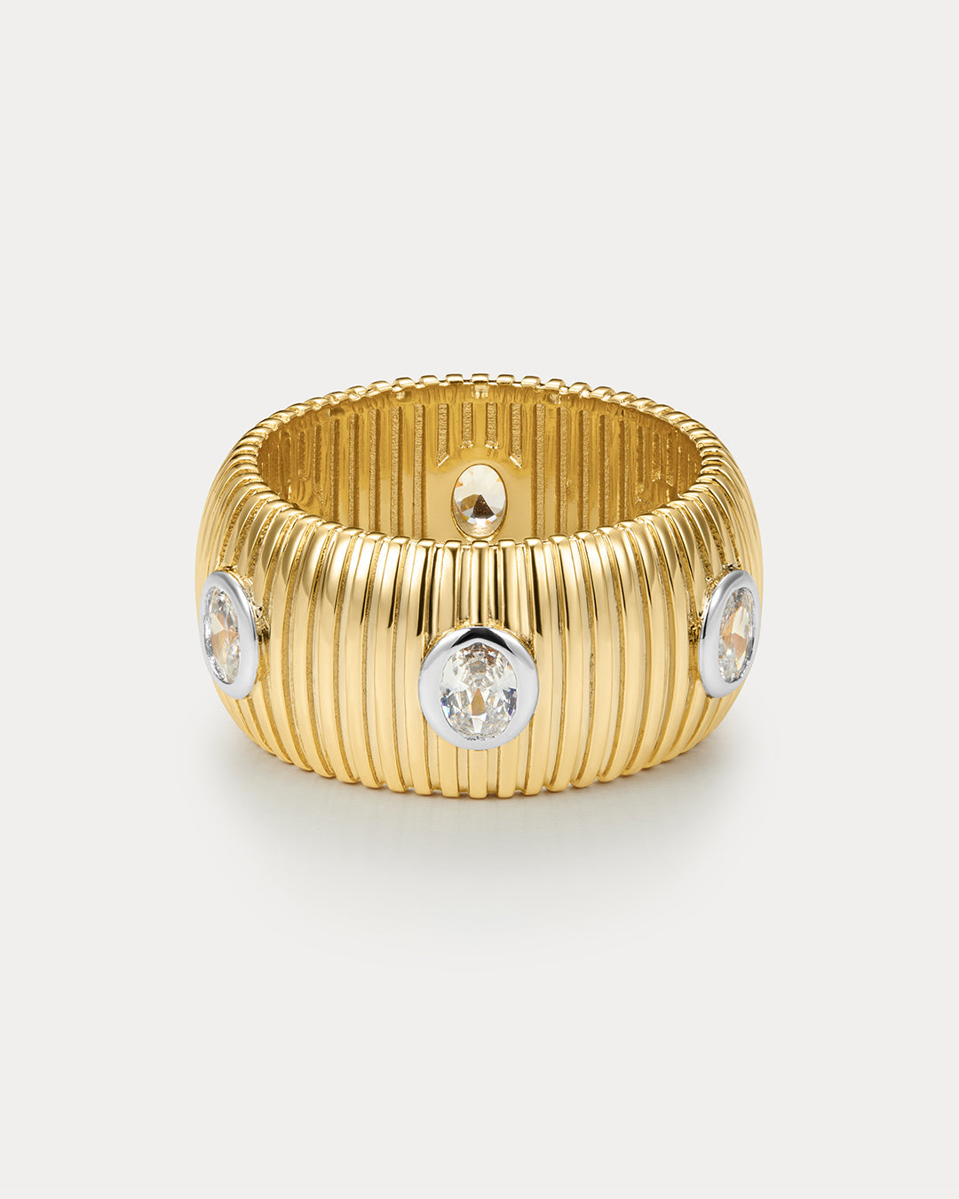 The Luv Aj Georgia Ridged Band in Gold on White Background