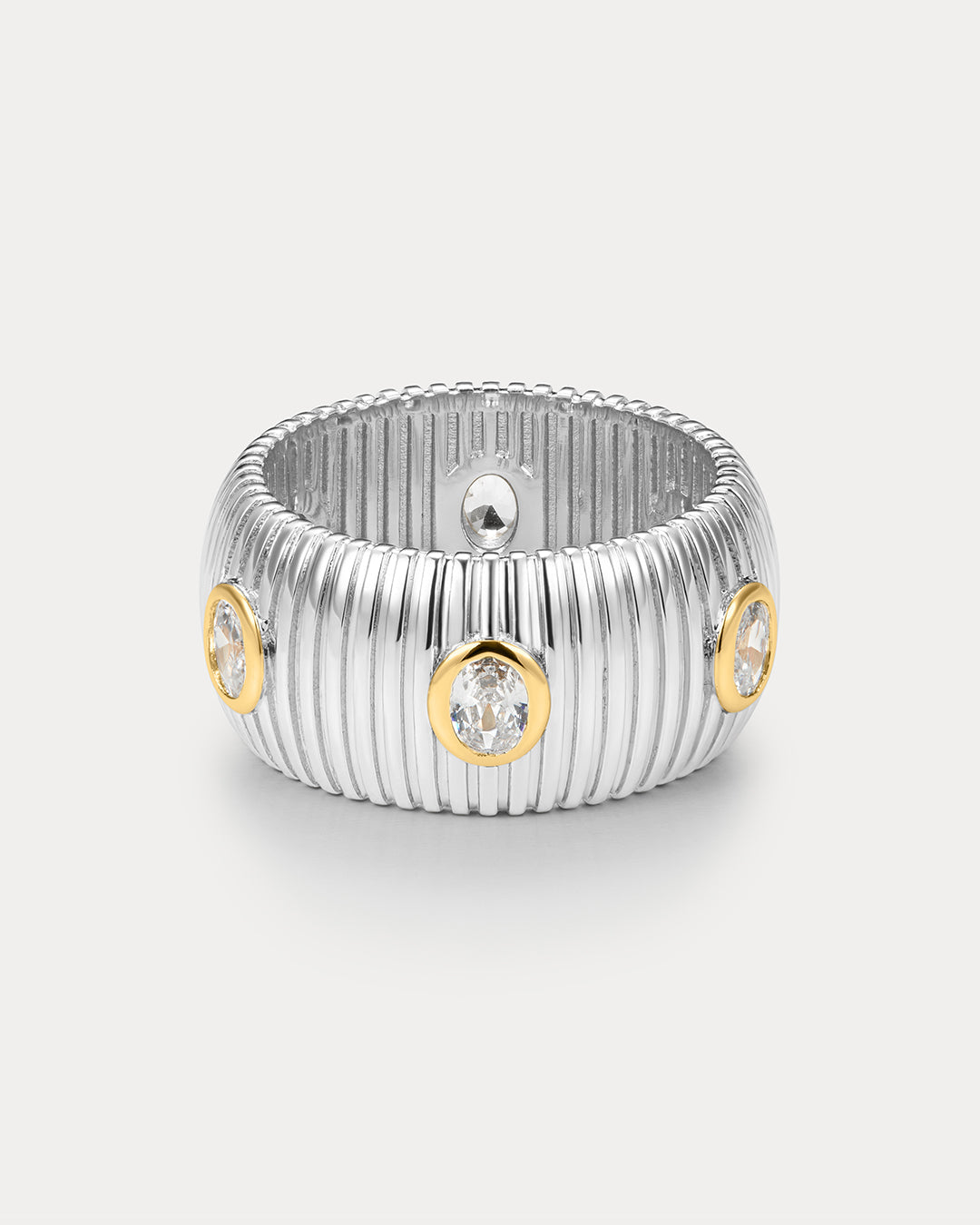 The Luv Aj Georgia Ridged Band in Silver on white background