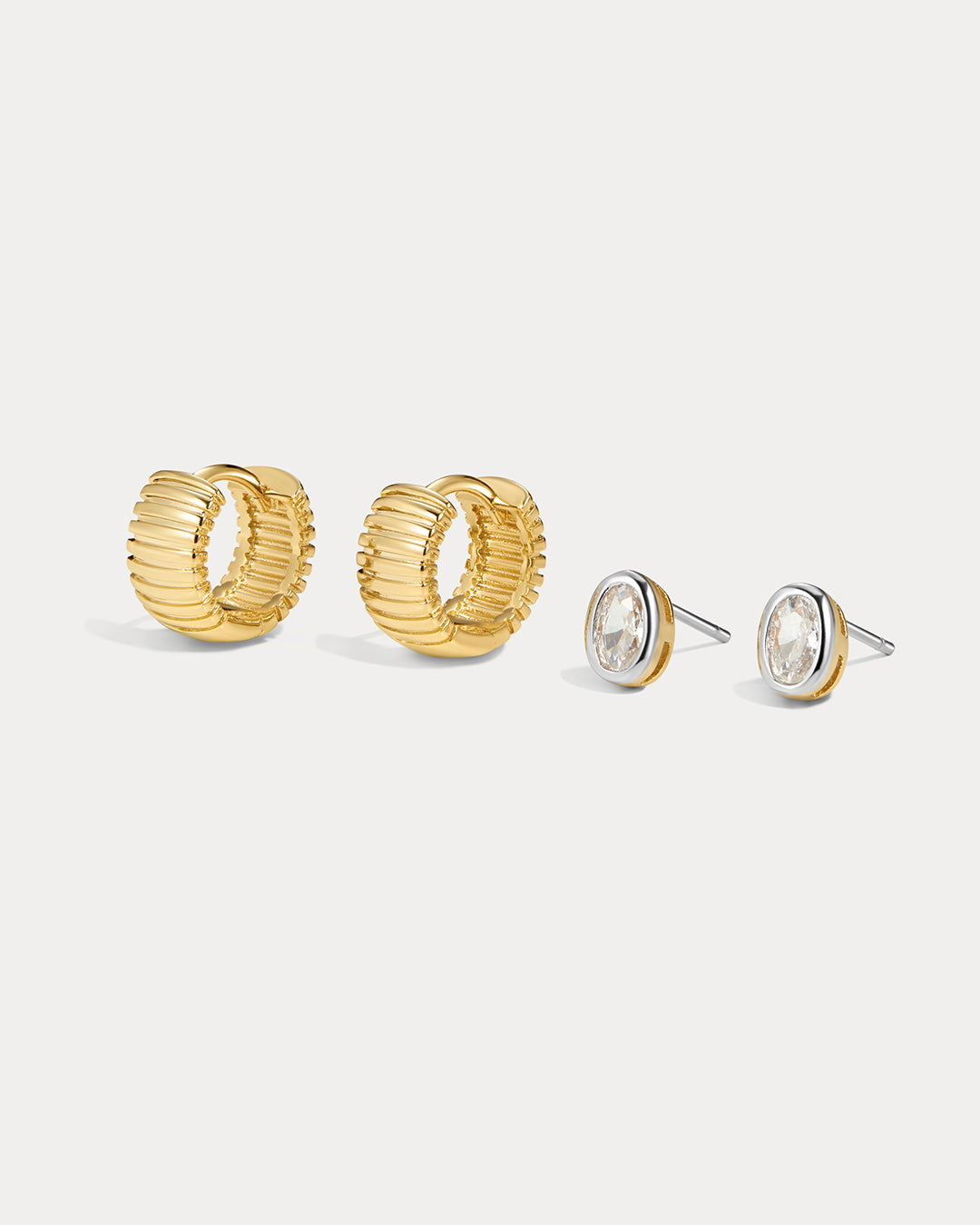 The Luv Aj Georgia Stone Earring Set in Gold on White Background
