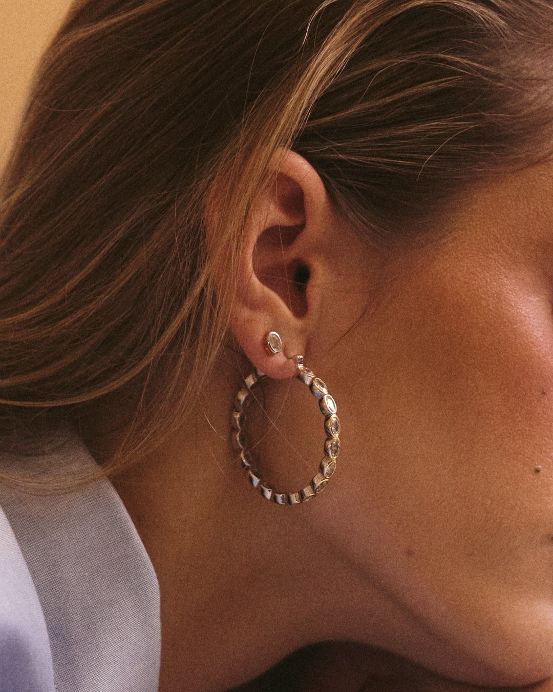 The Luv Aj Georgia Stone Earring Set Studs on Models ear