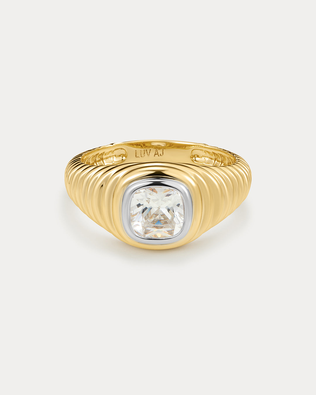 The Luv Aj Georgia Stone Signet Ring in Gold on white background