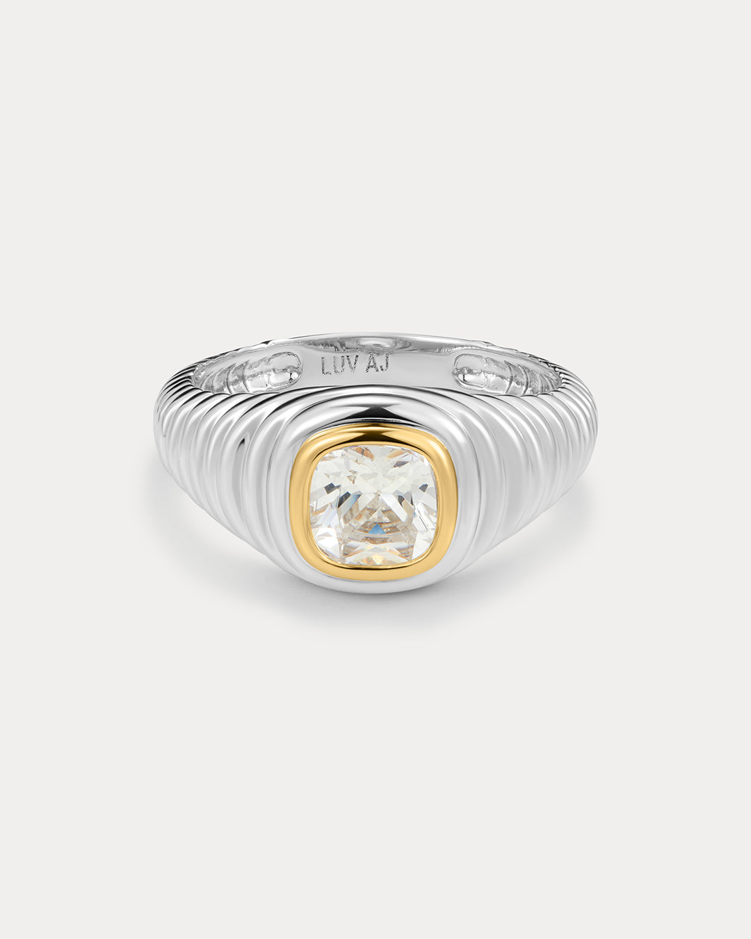The Luv Aj Georgia Stone Signet Ring in Silver on white background