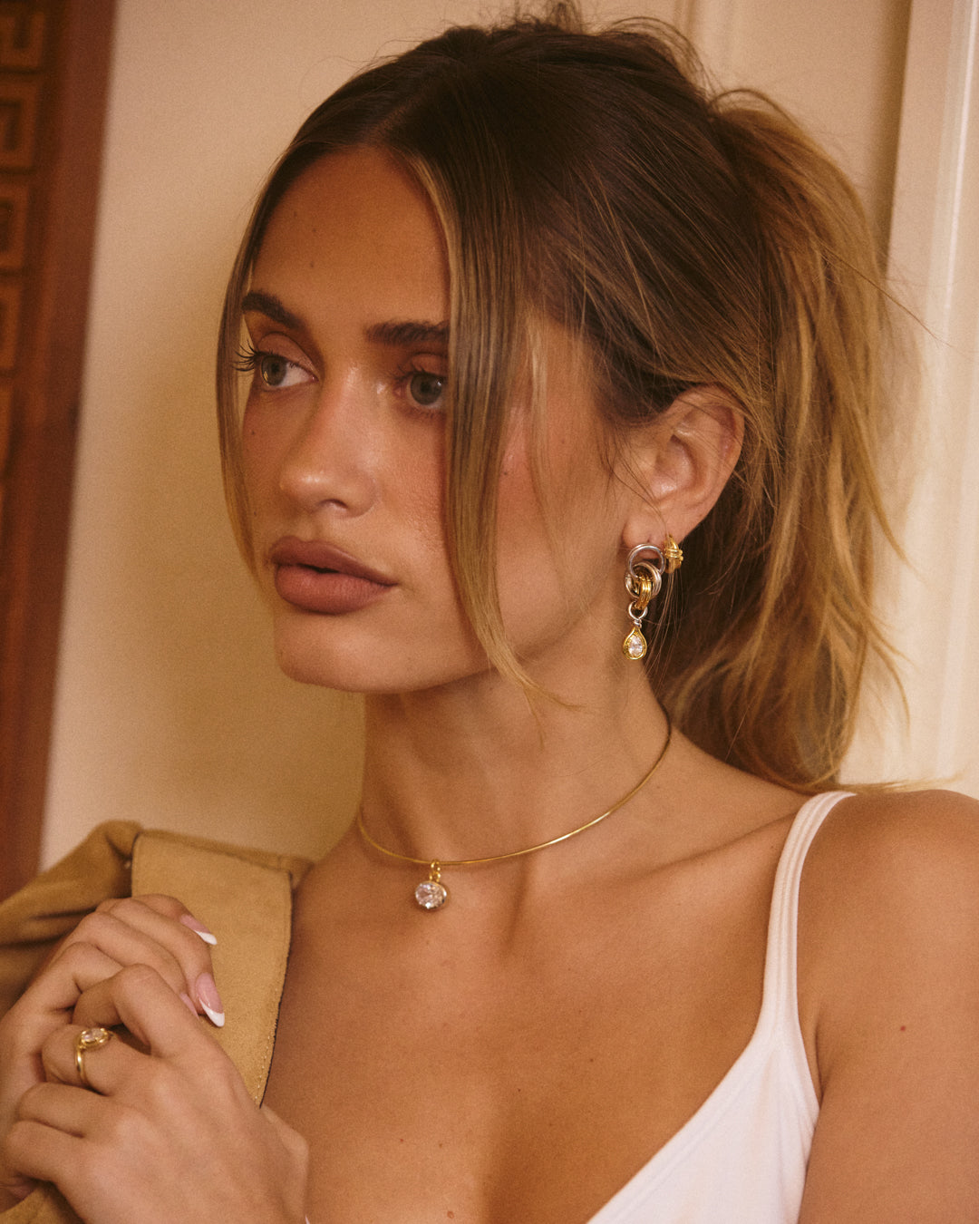 The Luv Aj Georgia Stone Twisted Studs on model