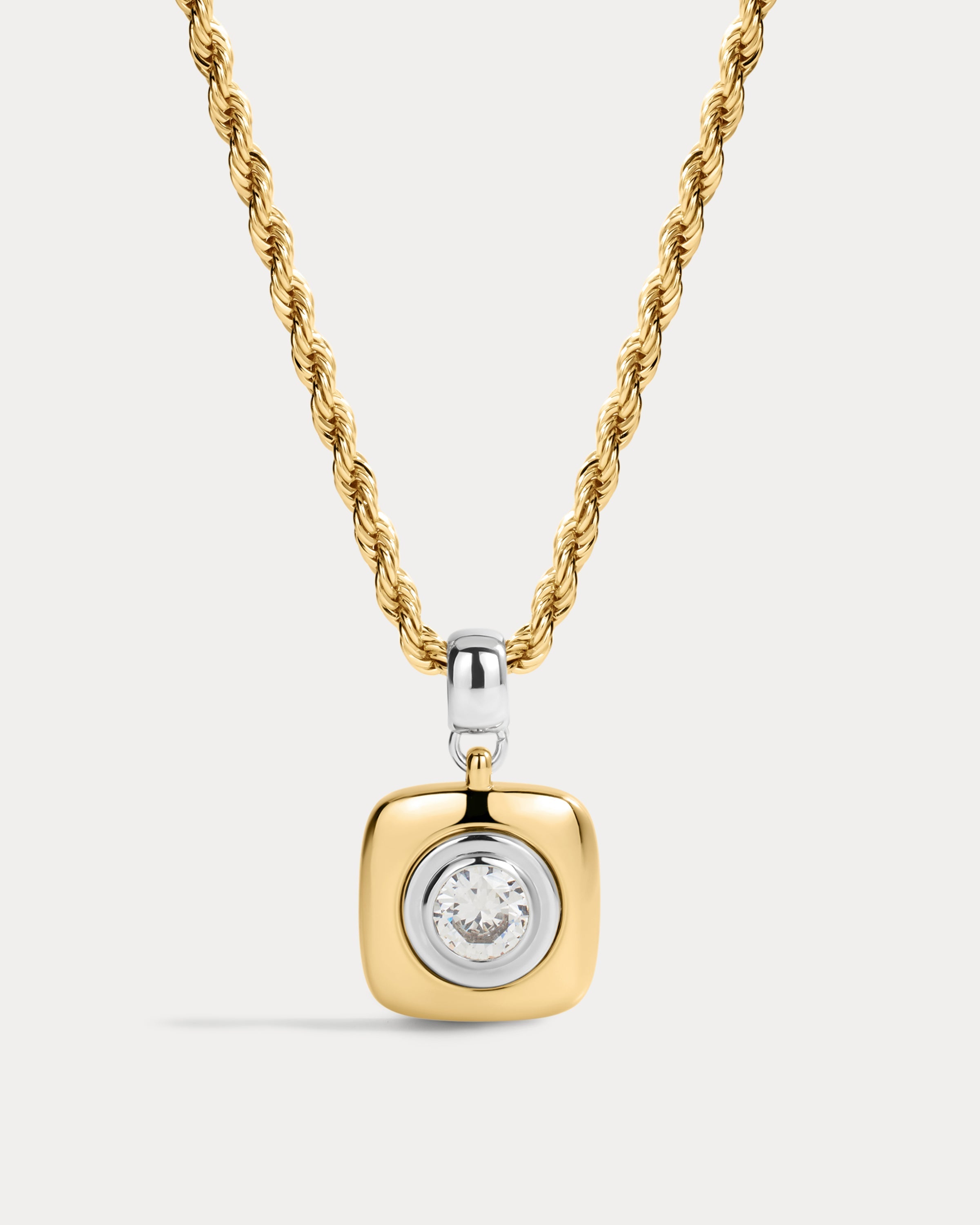 The Luv Aj Luna Bezel Pendant Necklace in gold on white background